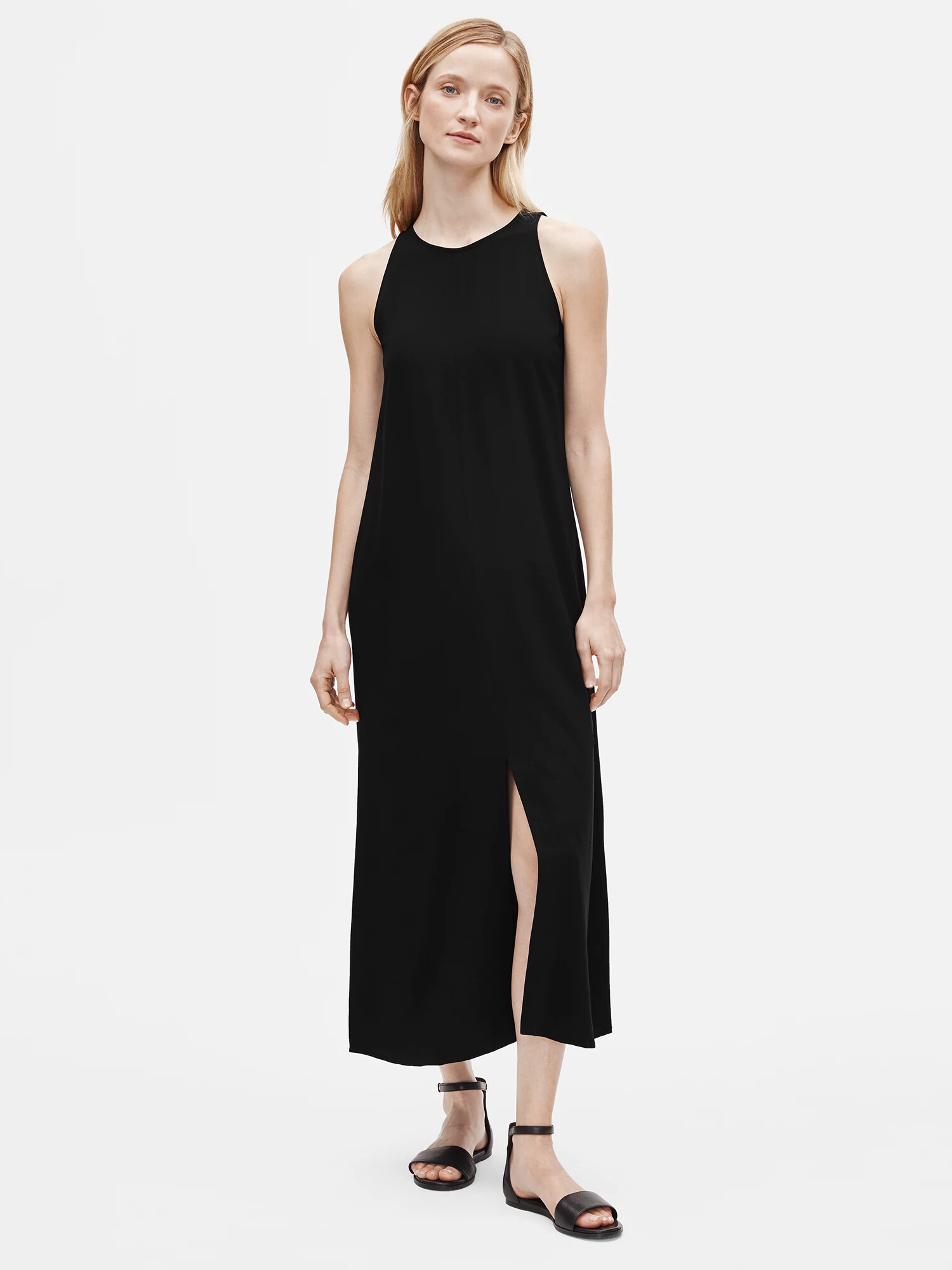 Tencel & Viscose Crepe Front Slit Maxi Dress