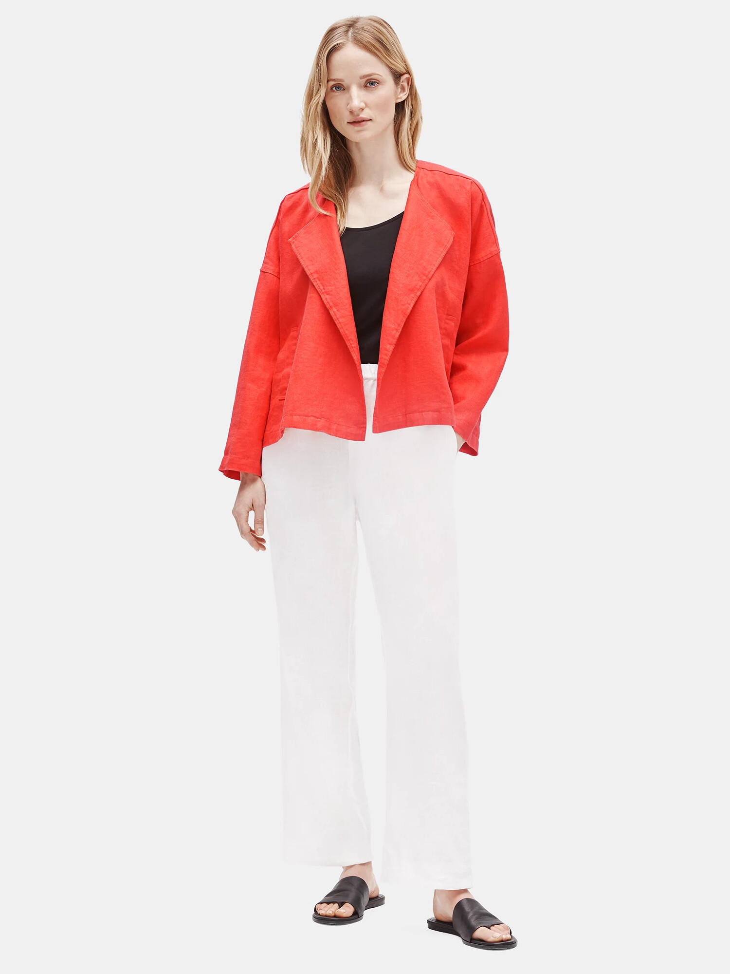 Heavy Organic Linen Drape Front Jacket by EILEEN FISHER