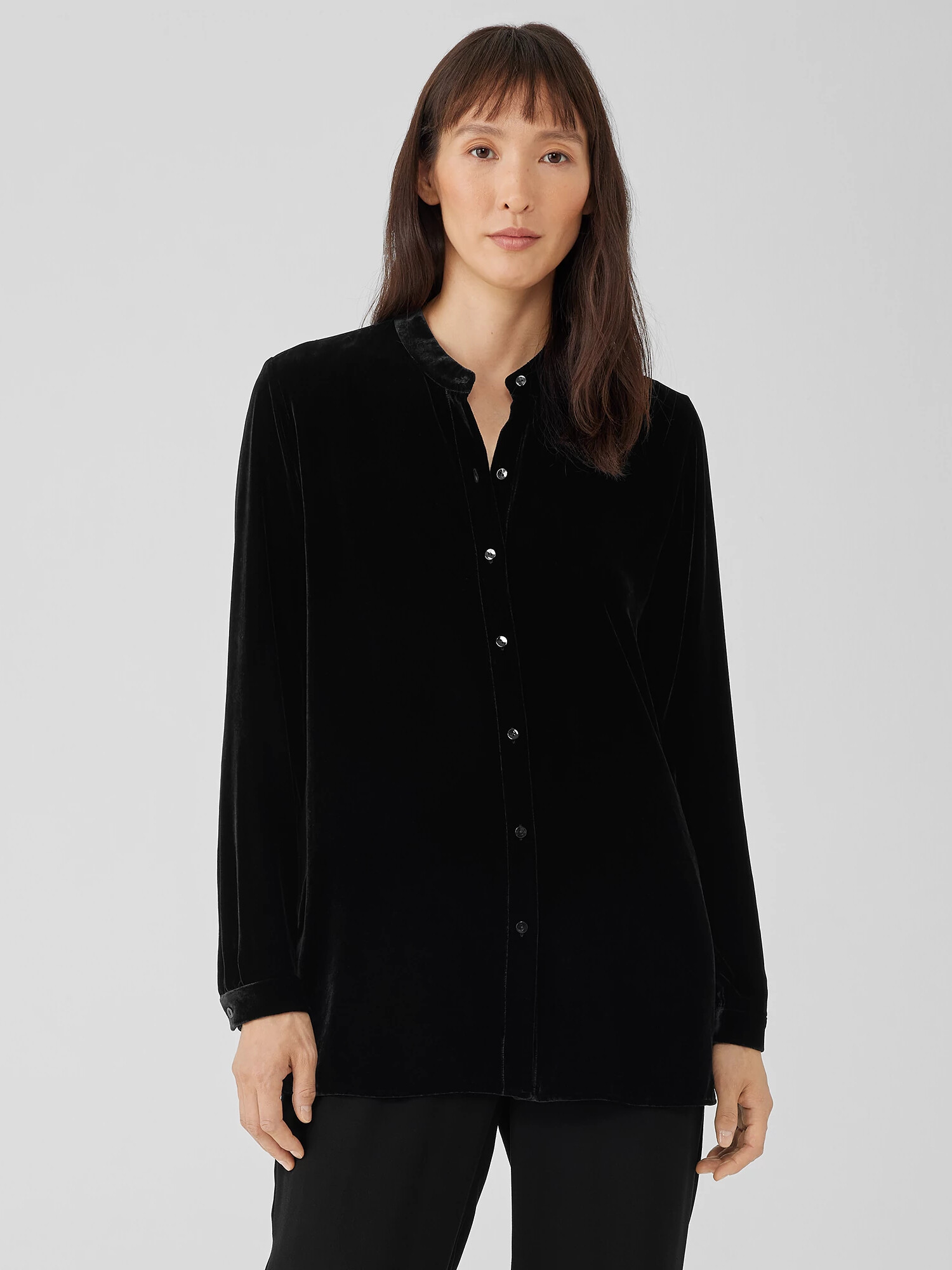 Velvet Band Collar Long Shirt