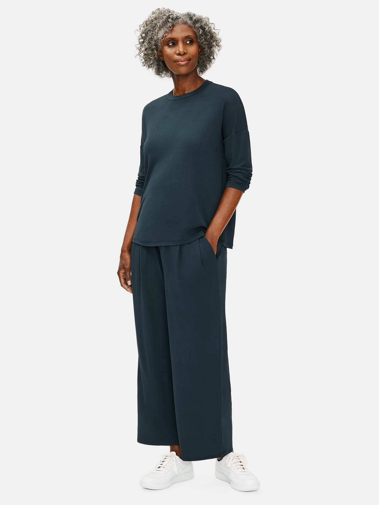 Stretch Silk Jersey Pleated Wide-Leg Pant