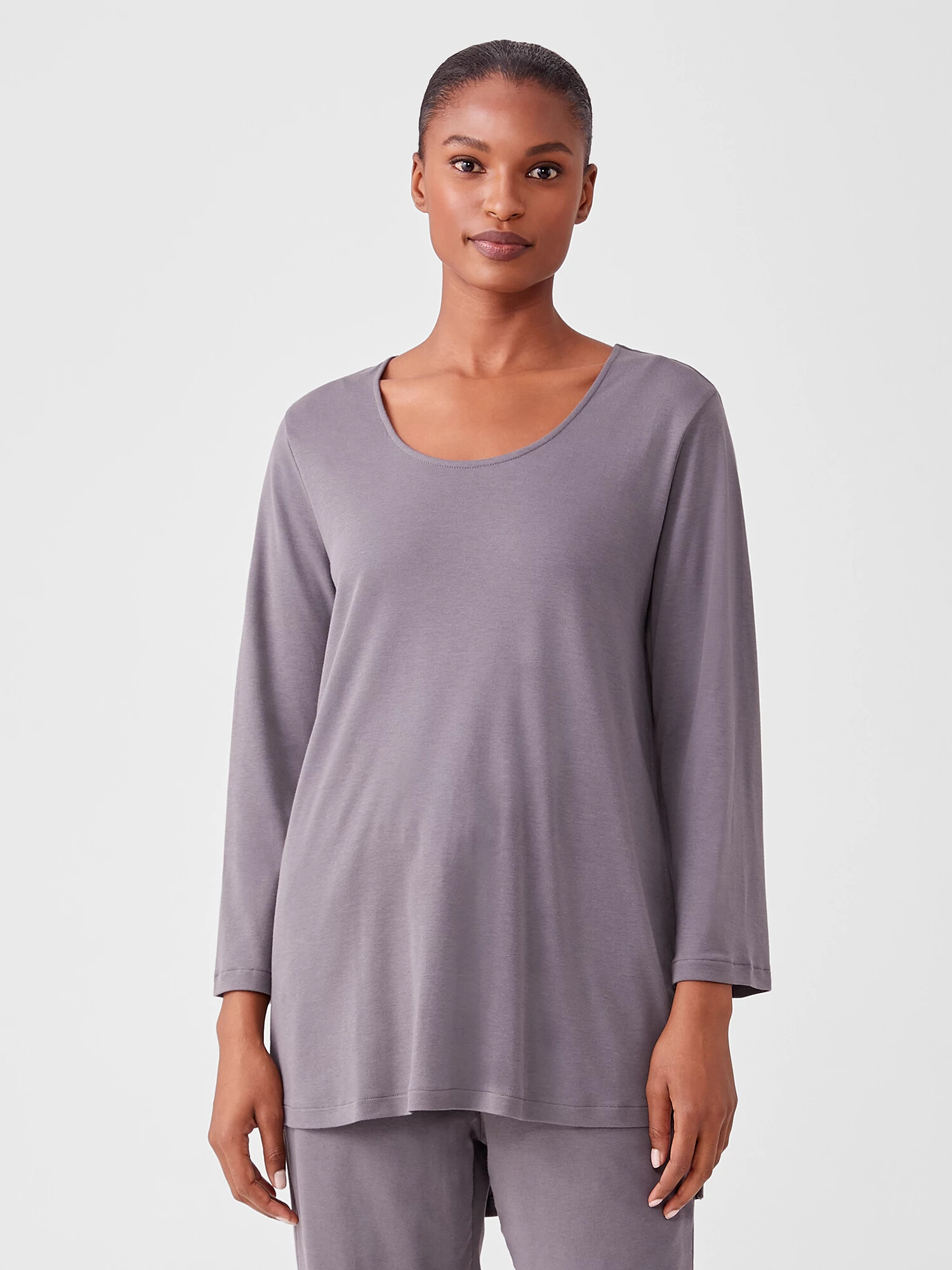 Cozy Organic Cotton Interlock U-Neck Top by EILEEN FISHER