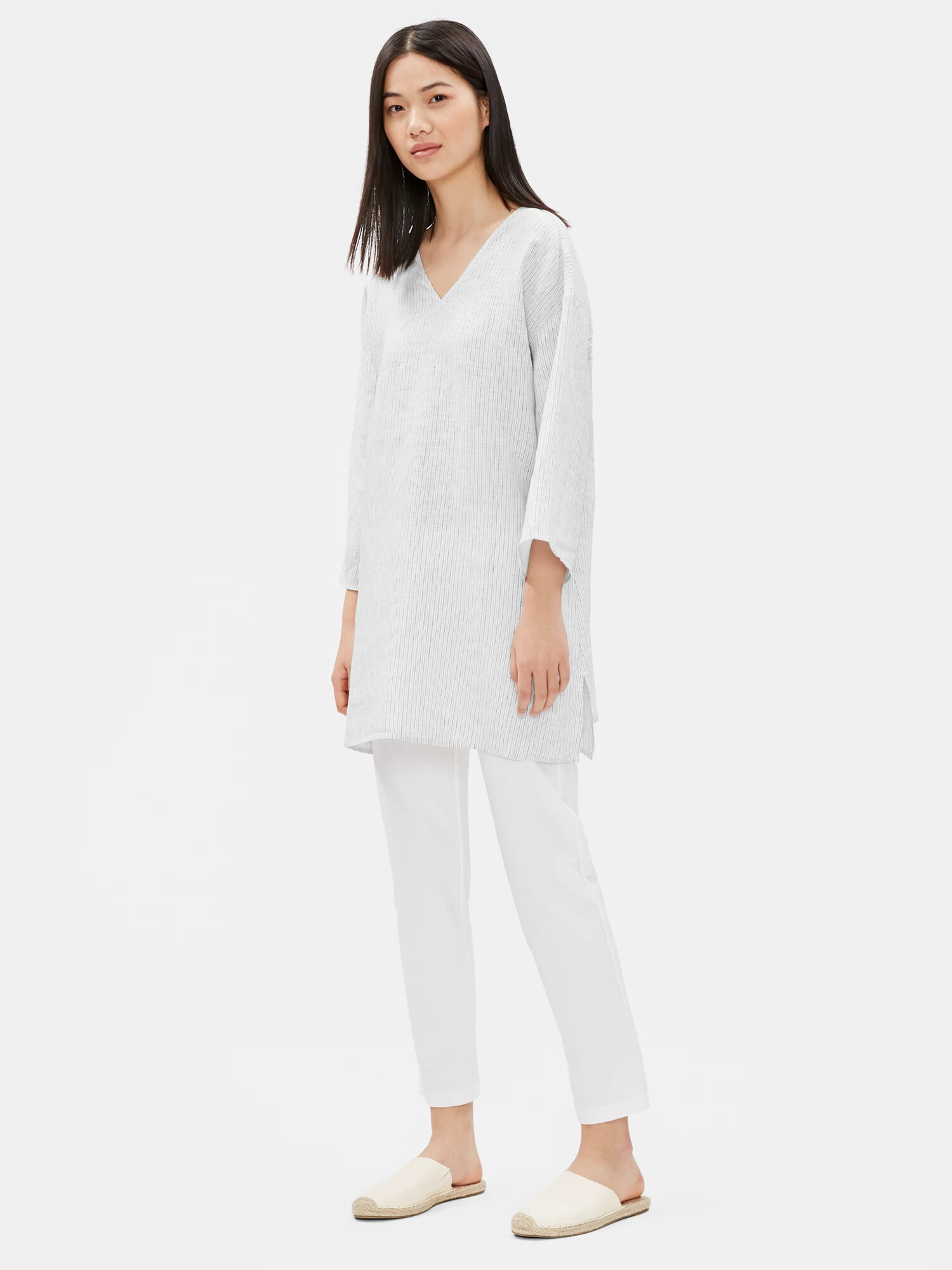 Organic Handkerchief Linen Striped Tunic by EILEEN FISHER