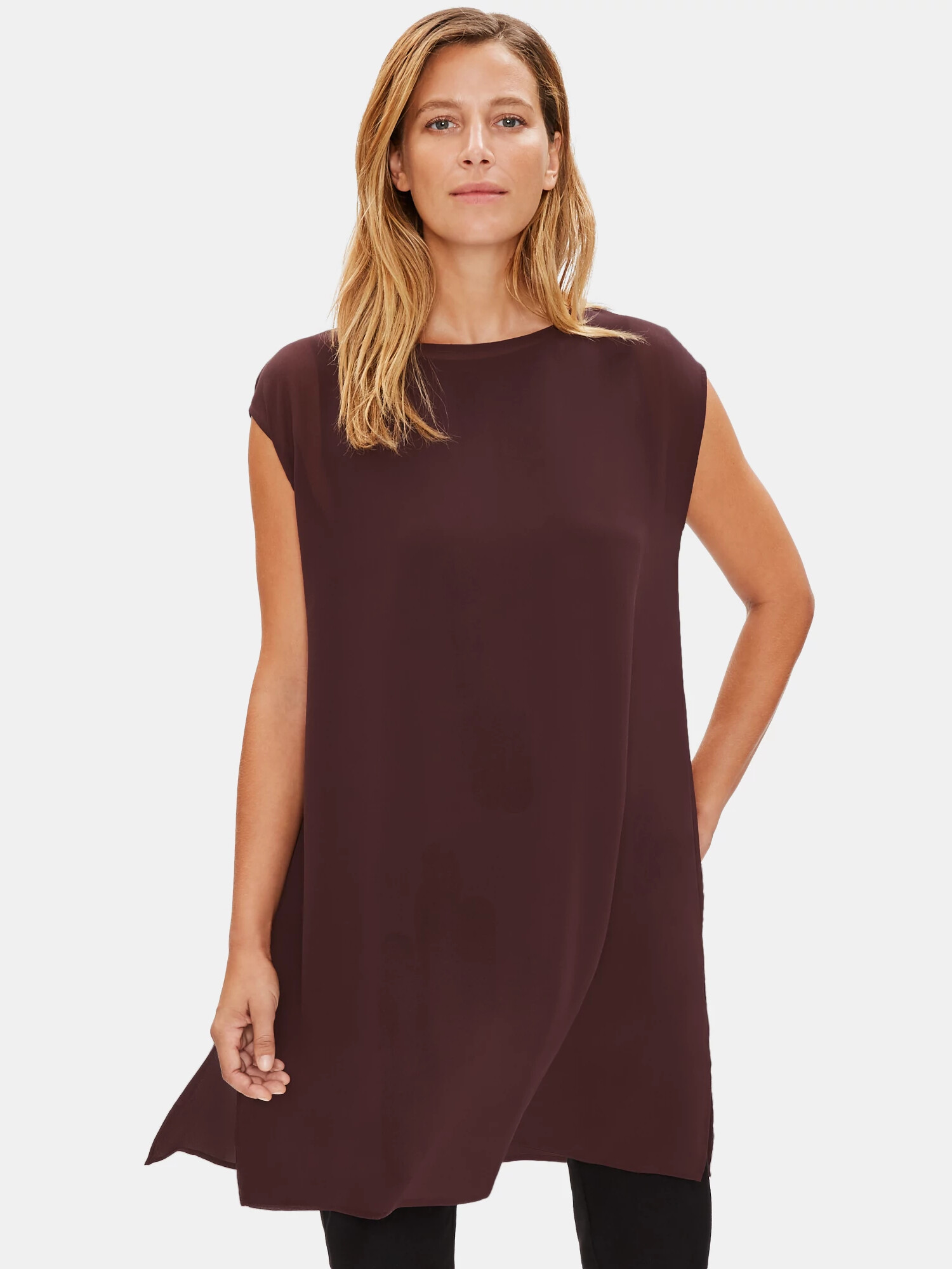 Sheer Silk Georgette Cap-Sleeve Tunic by EILEEN FISHER