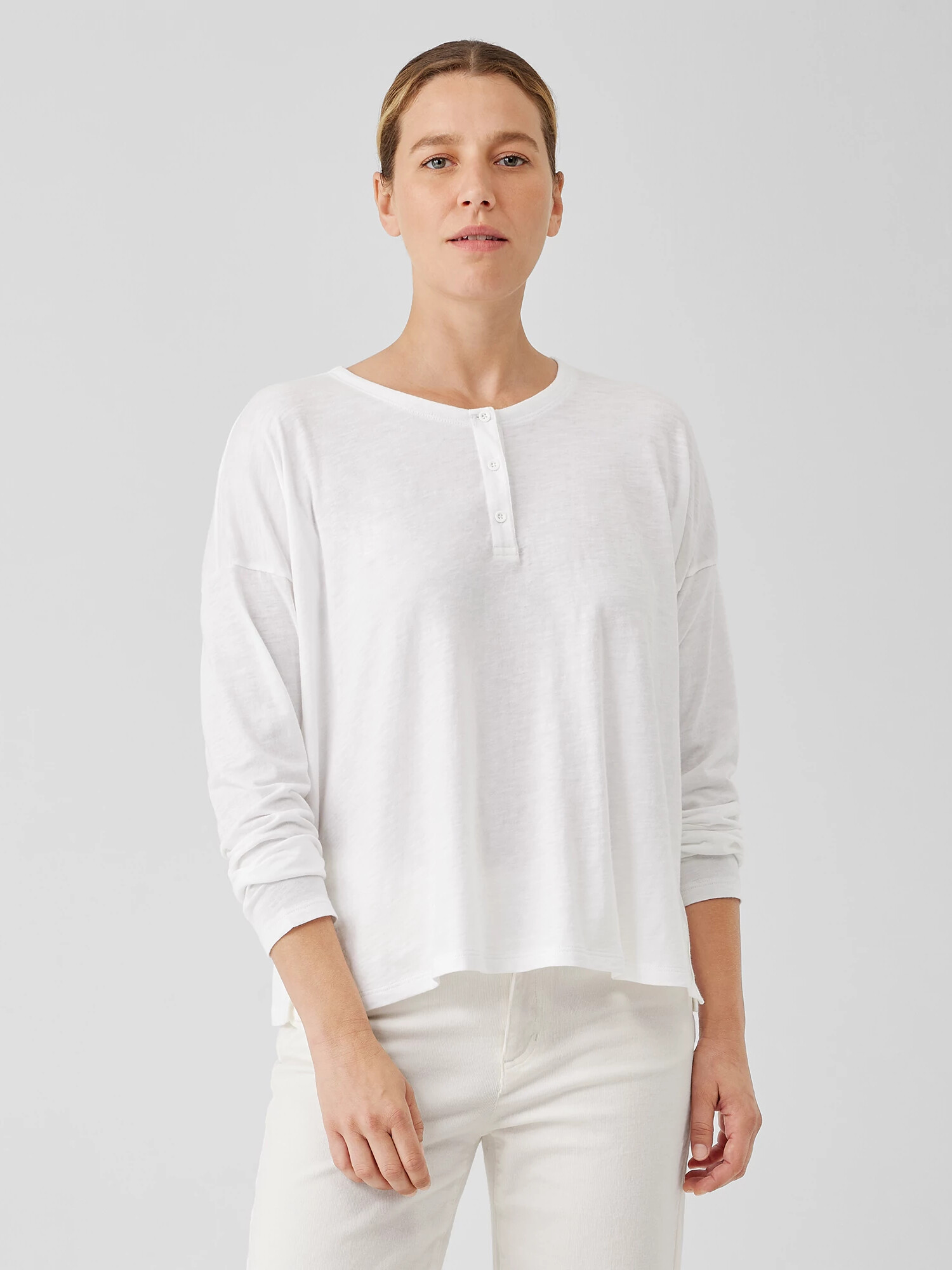 Organic Cotton Slub Henley Top by EILEEN FISHER