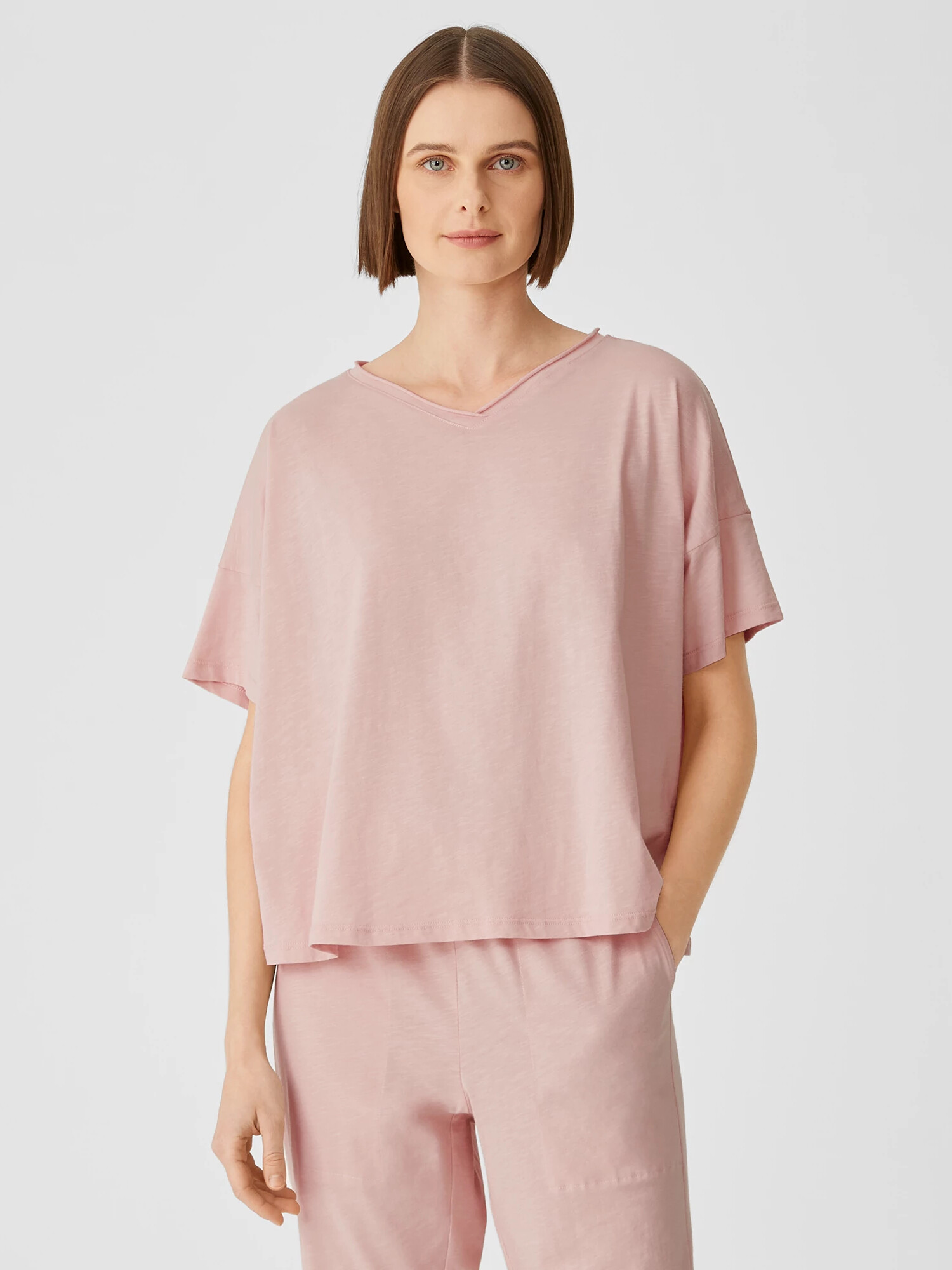 Slubby Organic Cotton V-Neck Sleep Tee by EILEEN FISHER