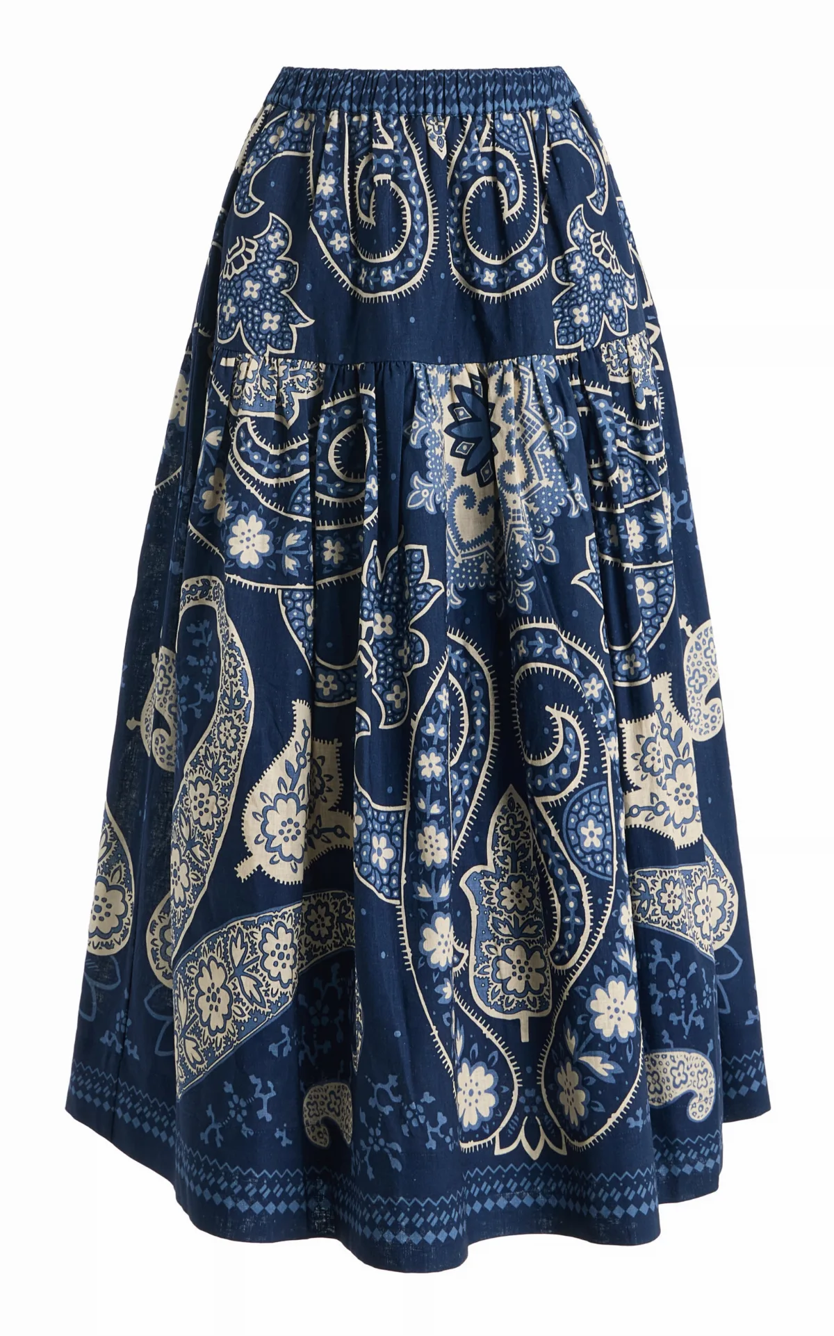 Emelina Printed Linen-Cotton Midi Skirt