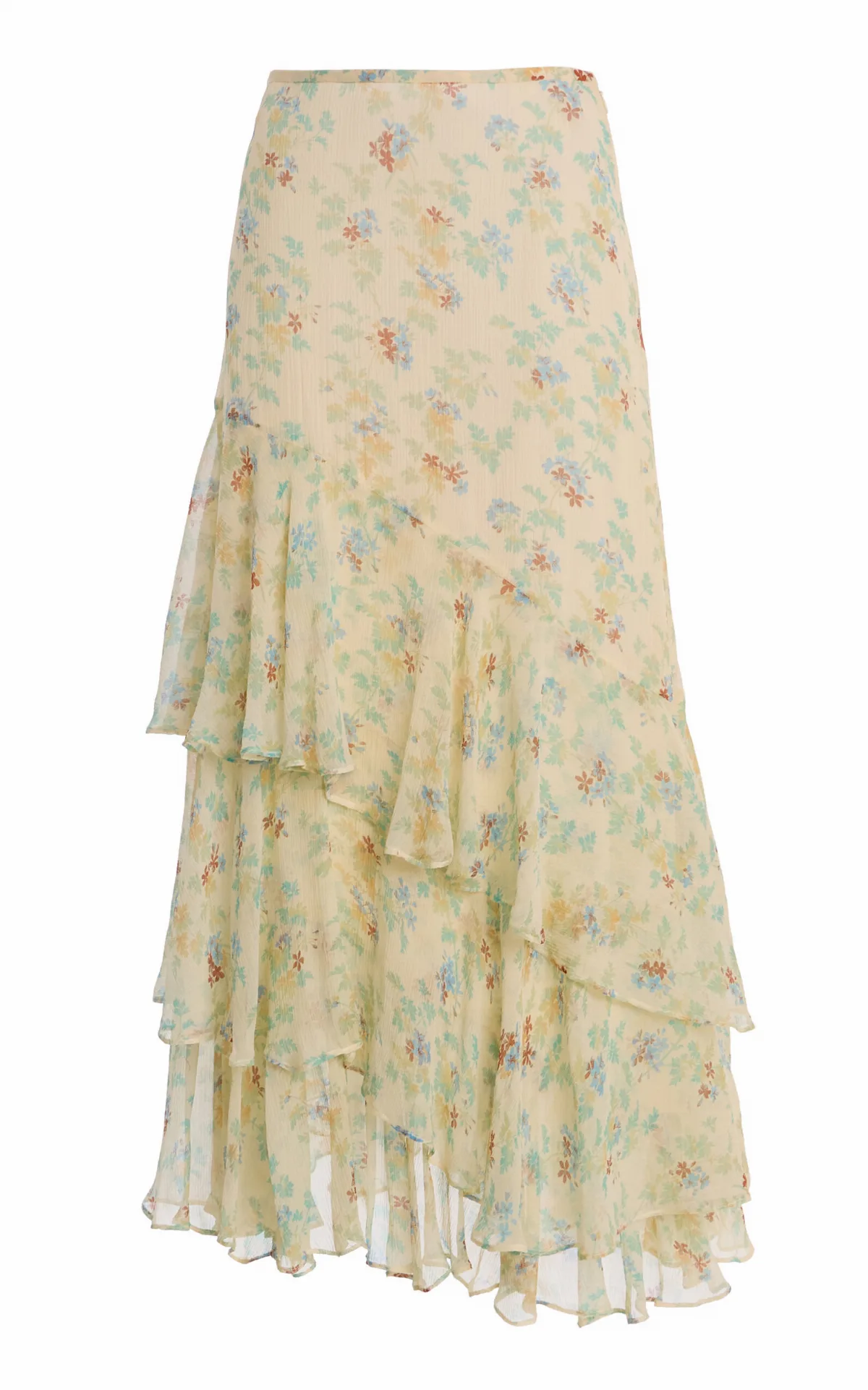Meadow Floral Crinkled Silk Chiffon Midi Skirt