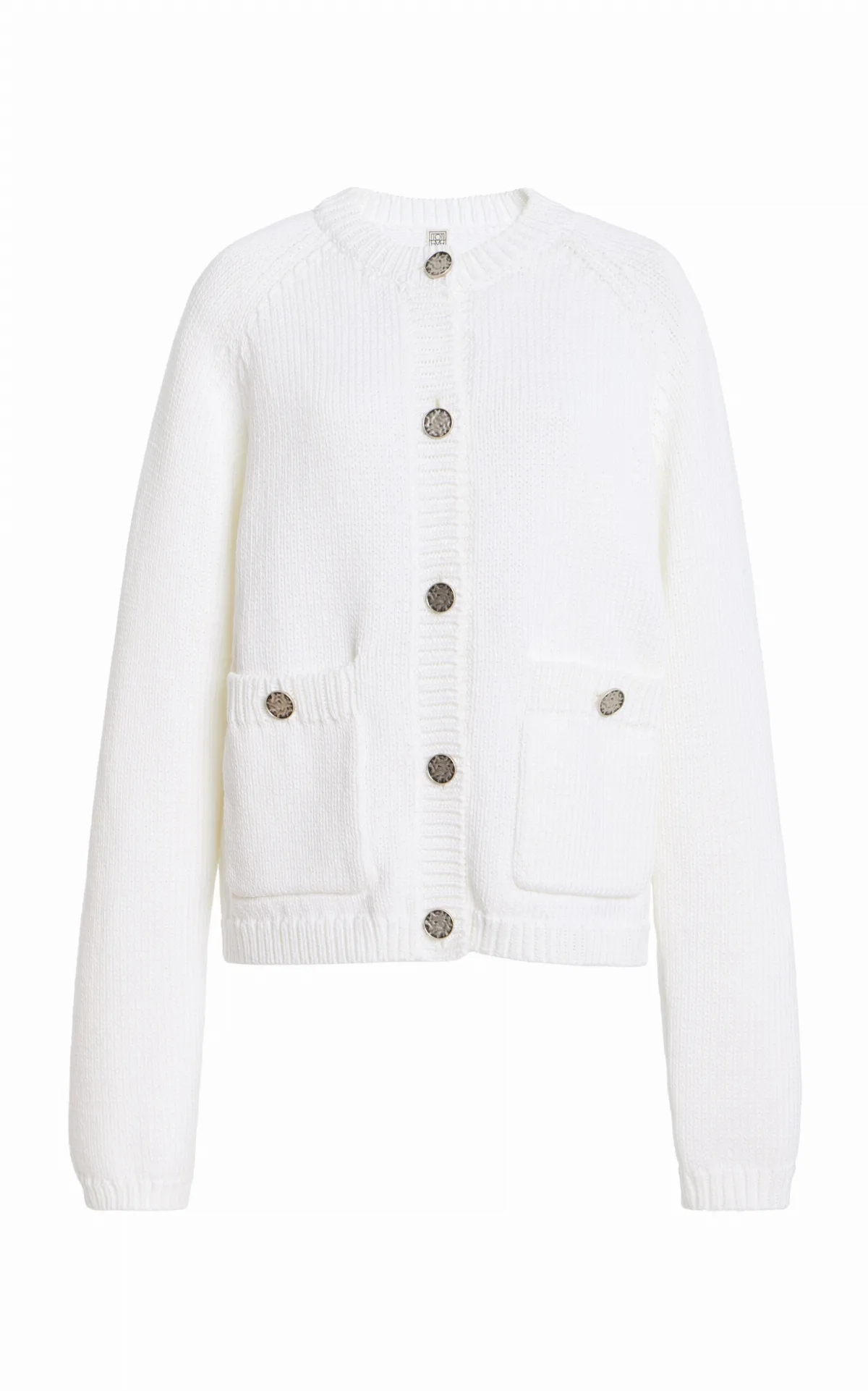 Hammered-Button Cotton Cardigan
