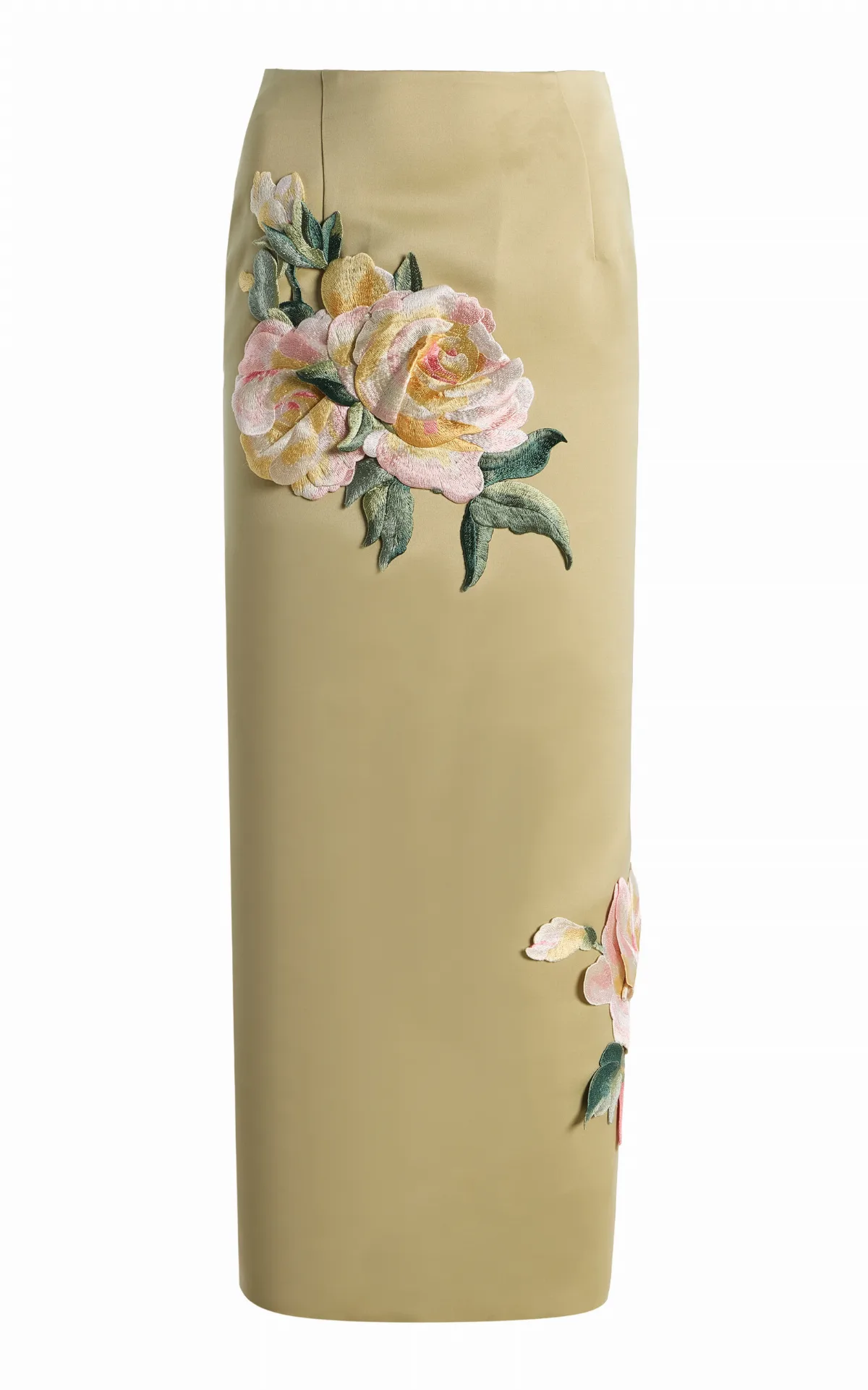 Embroidered Satin Midi Skirt