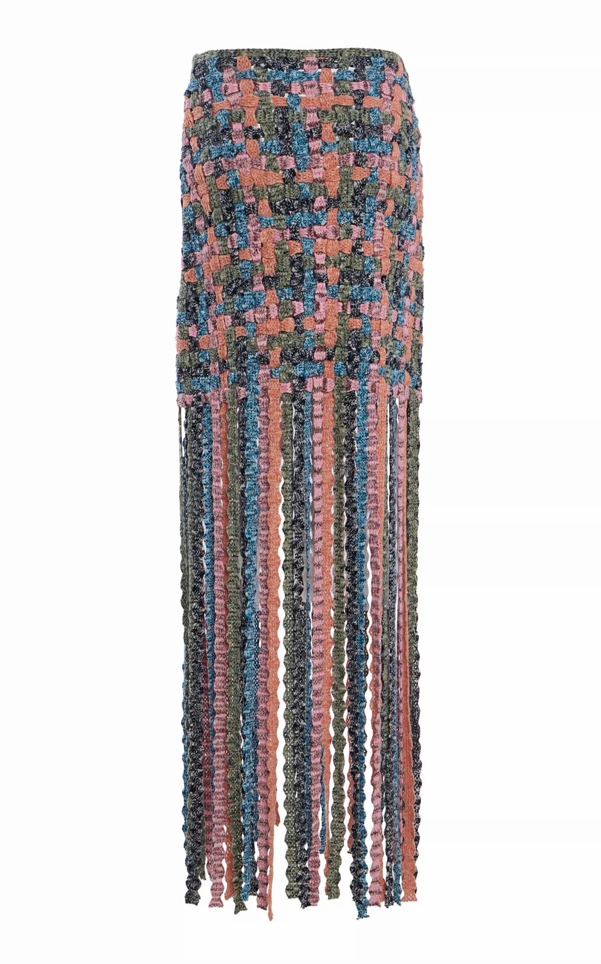 Gais Fringed Macramé Cotton Knit Skirt