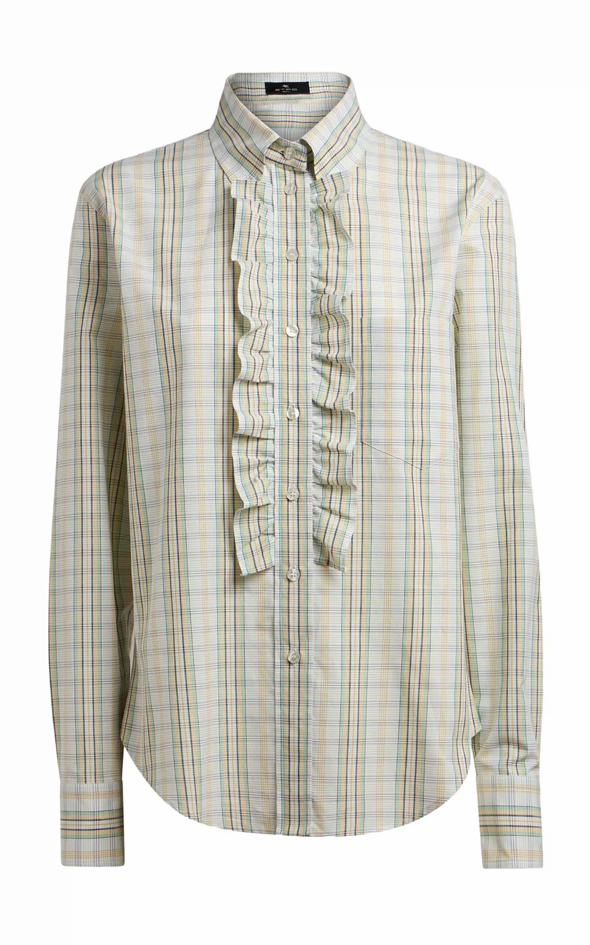 Plaid Ruffled Cotton Shirt