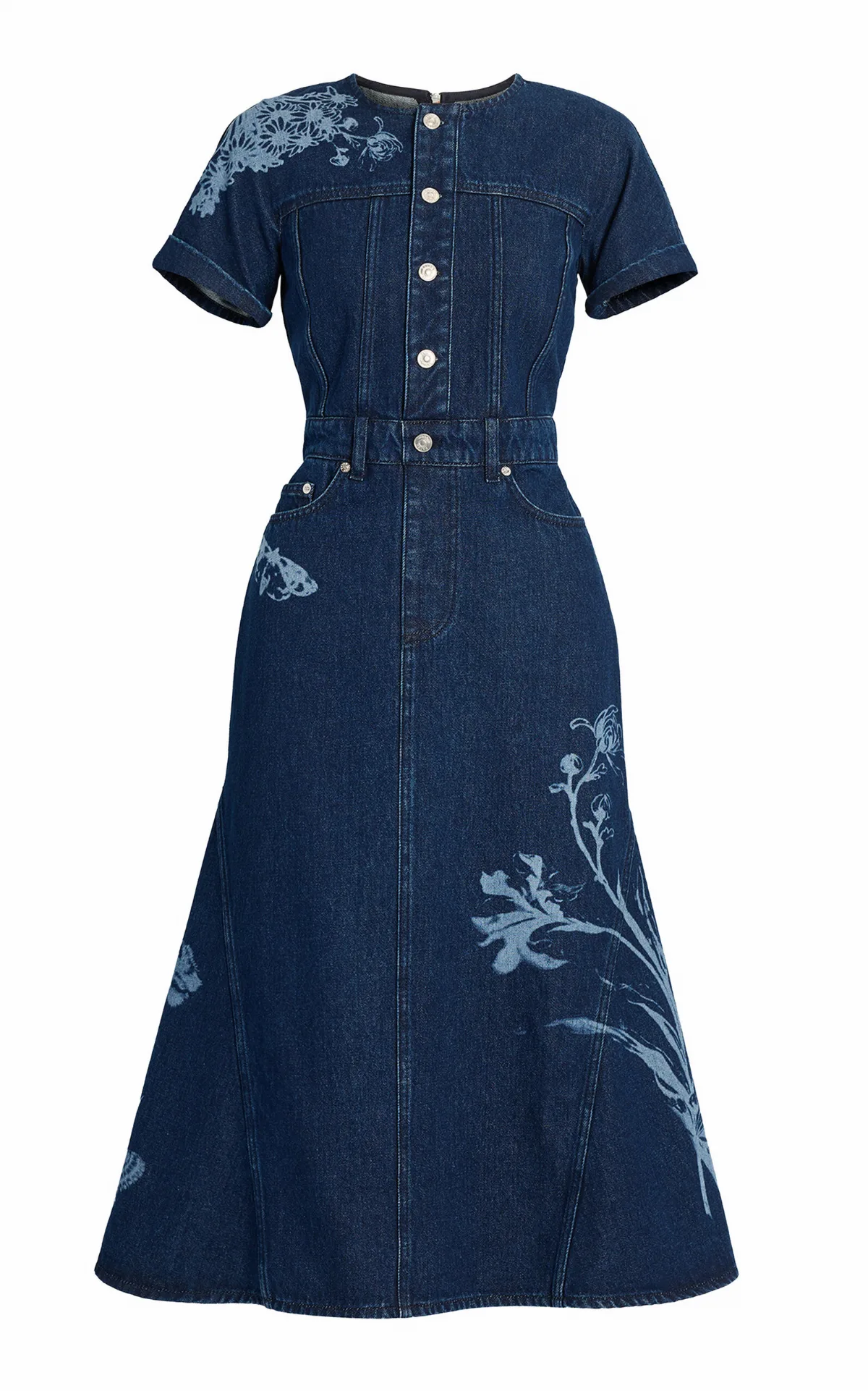 Printed Denim Midi Dress
