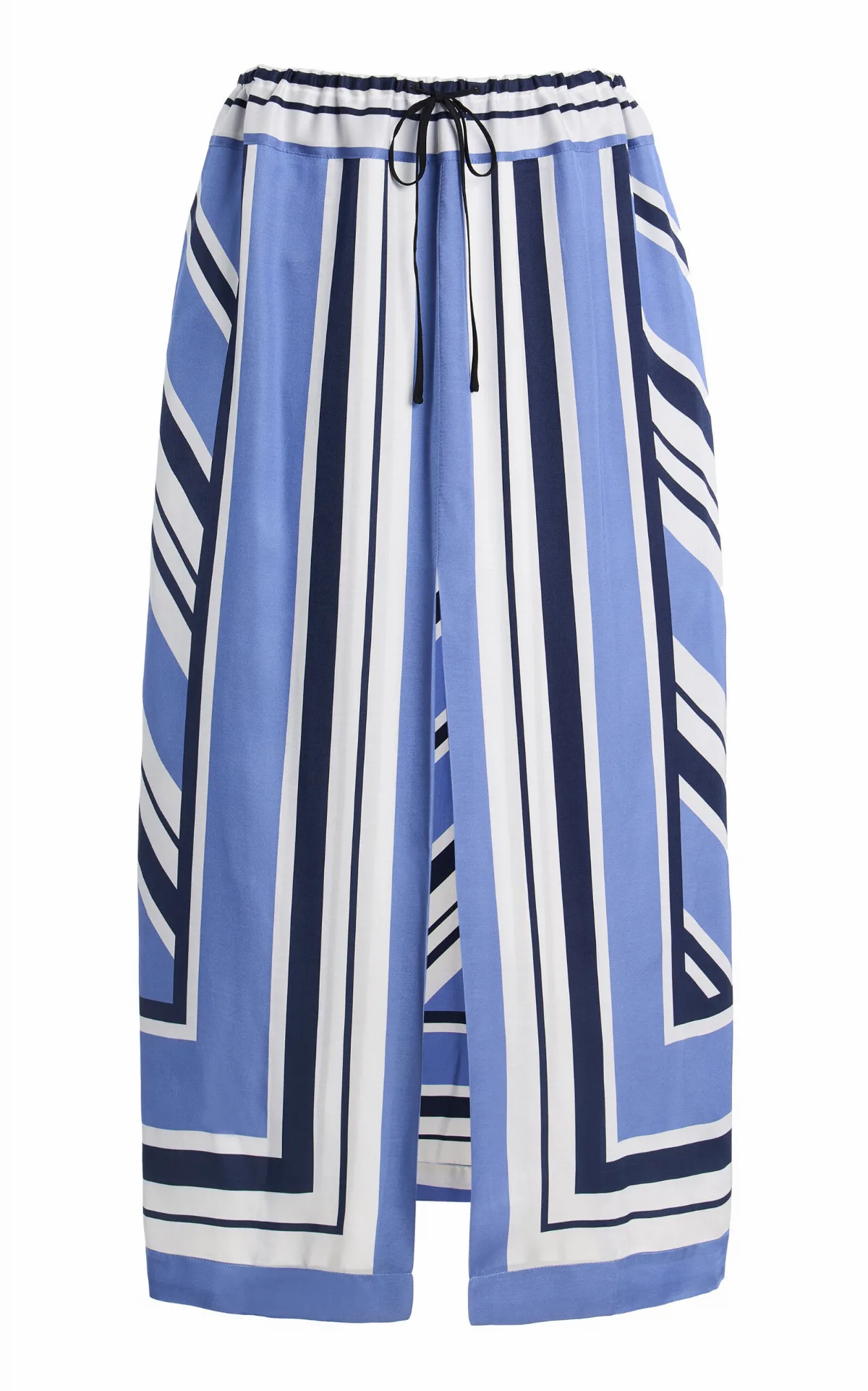 Striped Twill Midi Drawstring Skirt