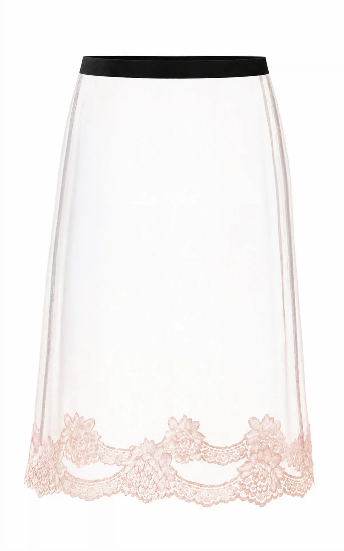 Lace-Trimmed Mesh Midi Skirt