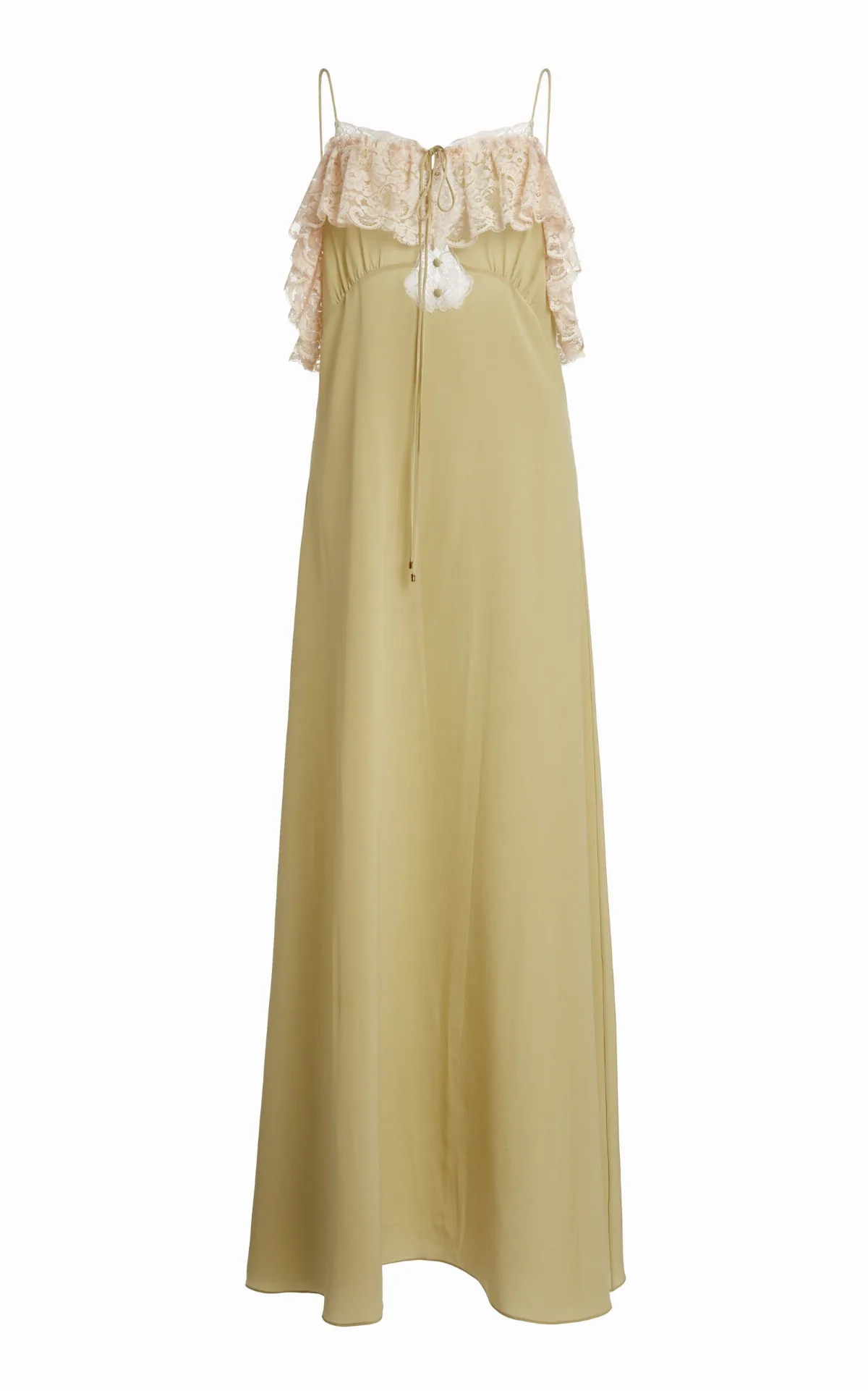 Lace-Trimmed Silk Crepe De Chine Maxi Dress