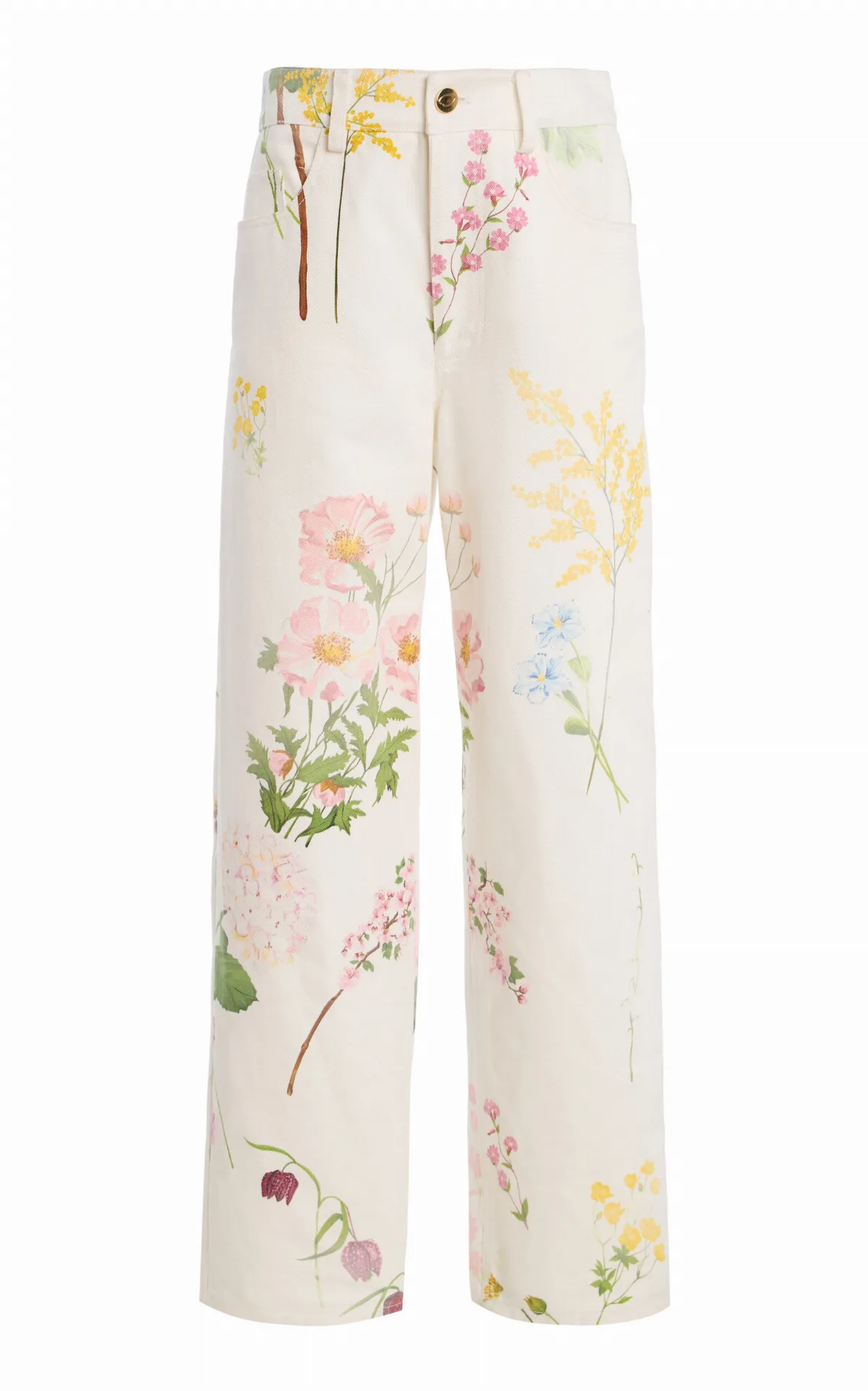 Botanical Cotton-Denim Straight-Leg Pants
