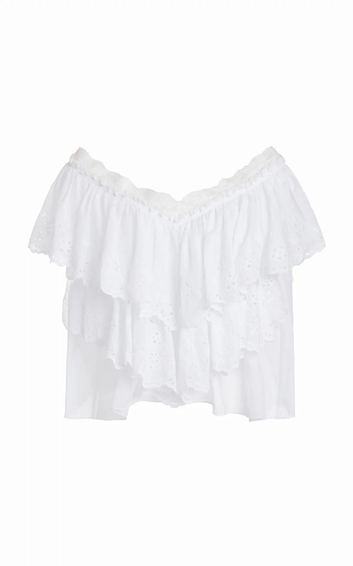 Tiered Broderie Anglaise Cotton Voile Top