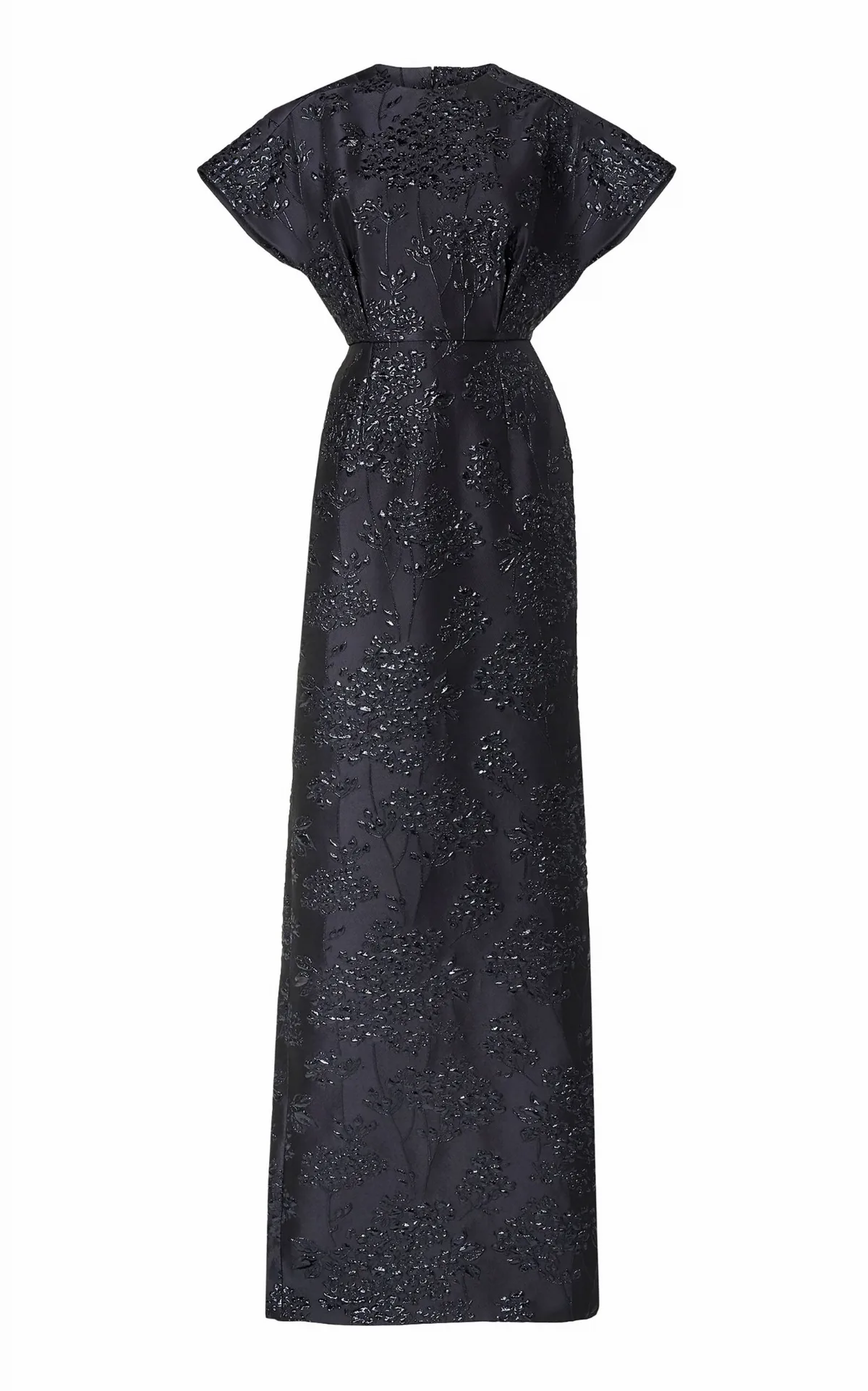 Fan-Bodice Floral Bouquet Lurex Gown