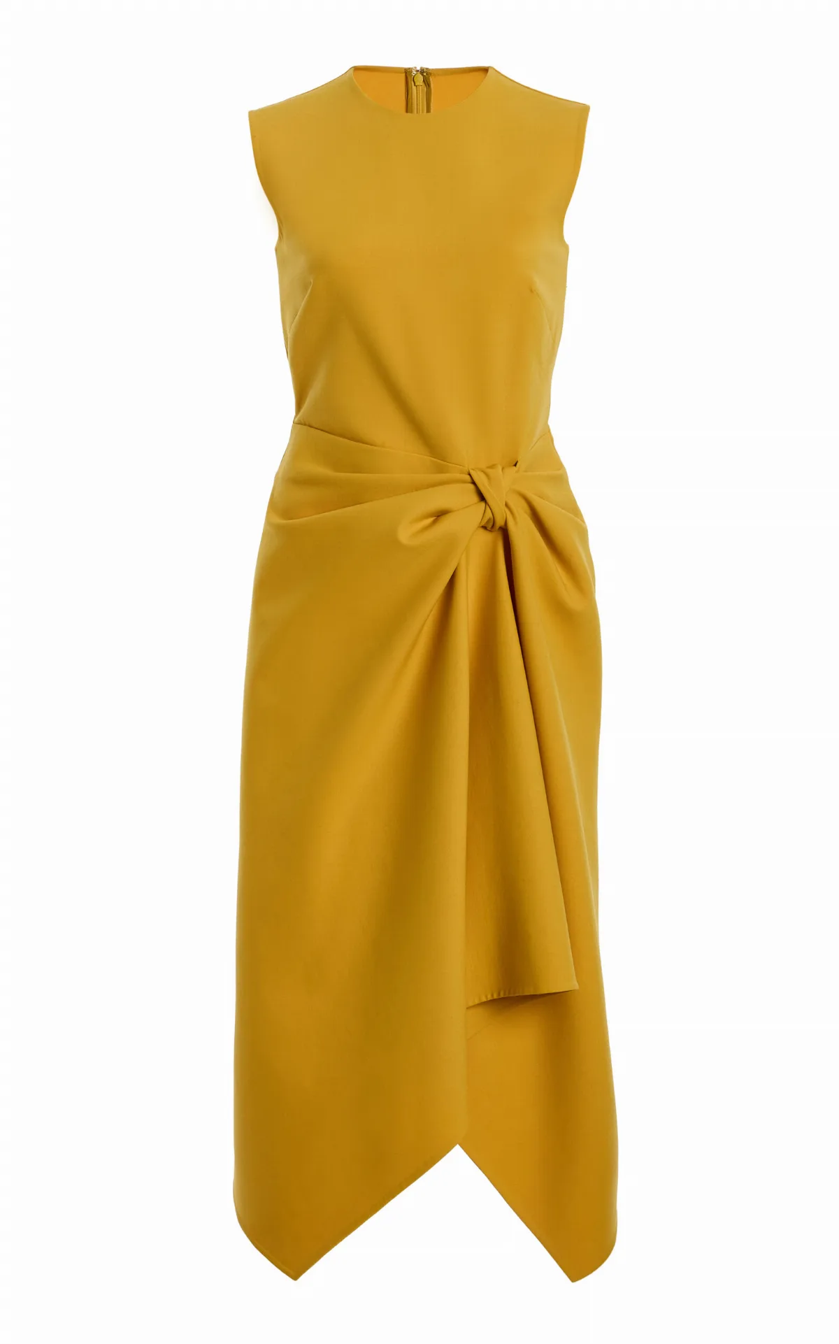 Draped-Waist Wool-Blend Cocktail Midi Dress