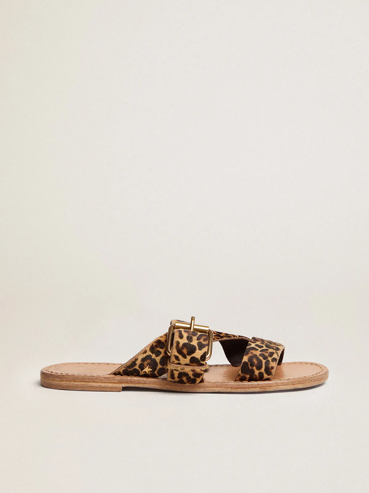 Margaret Flat Sandals in Leopard-Print Pony Skin