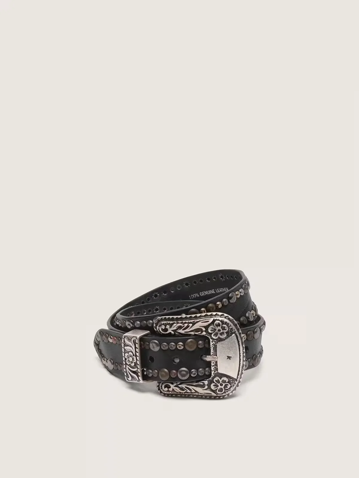 Belt in Black Leather with Studs