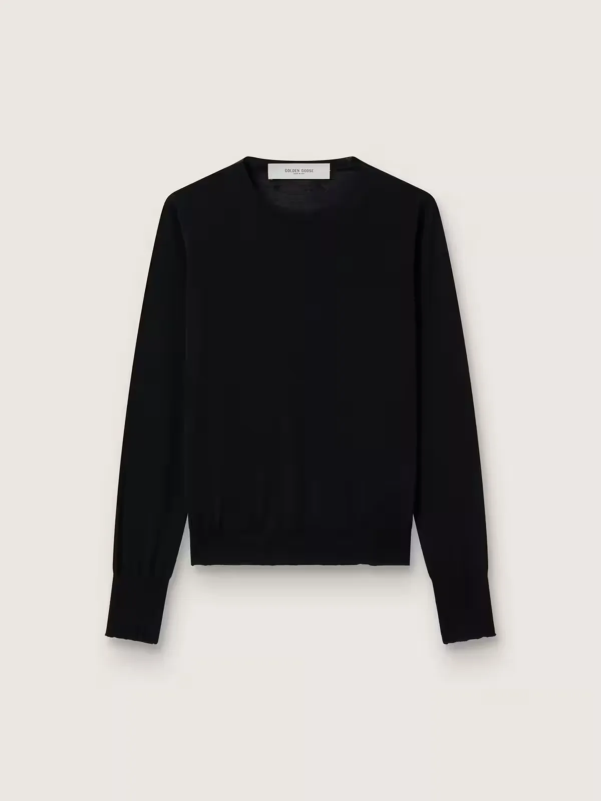 Round-Neck Sweater in Black Wool