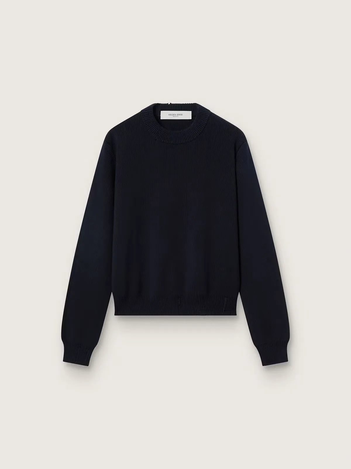 Round-Neck Sweater in Dark Blue Cotton