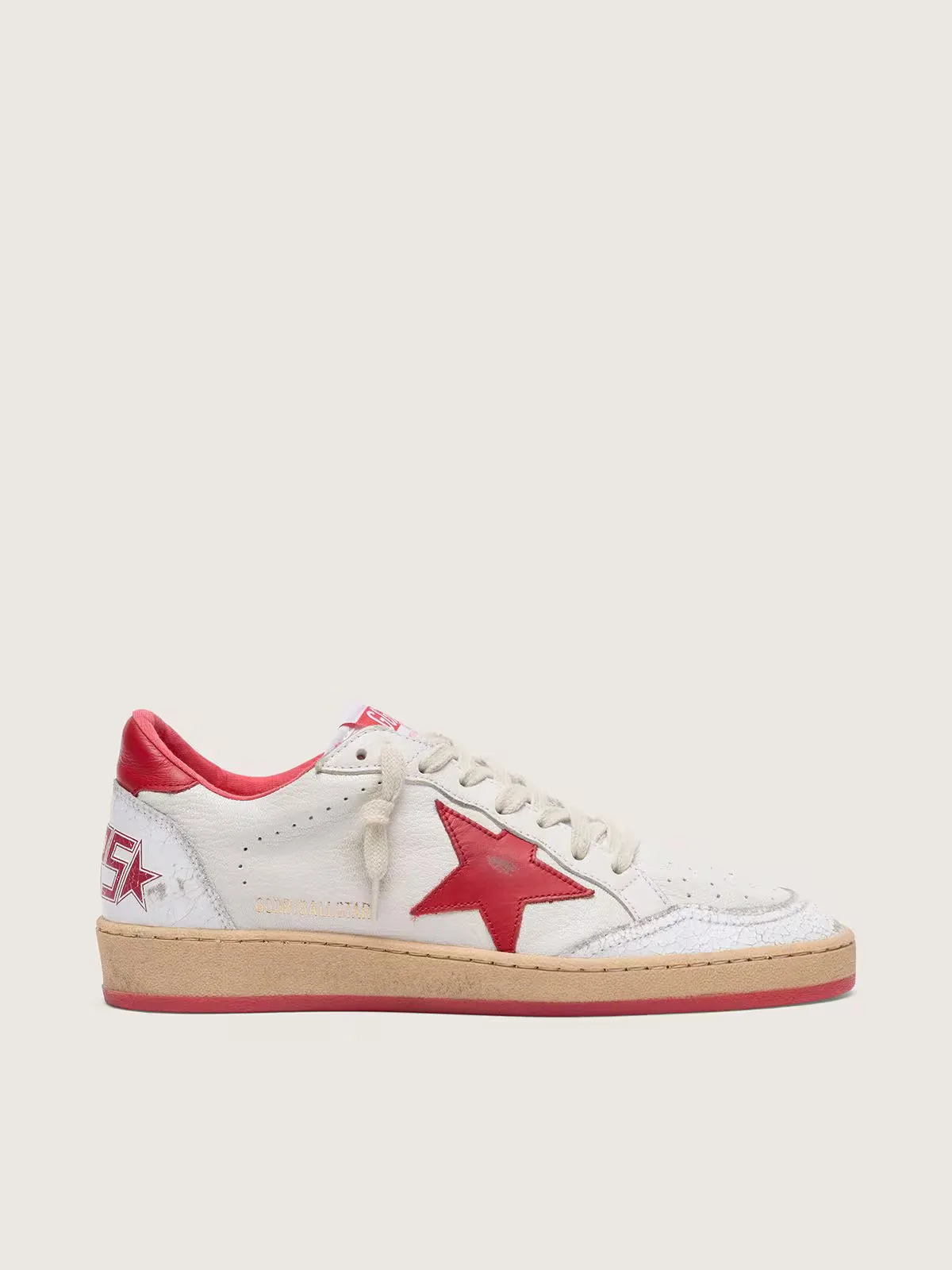 Ball Star in White Leather with Red Star and Heel Tab