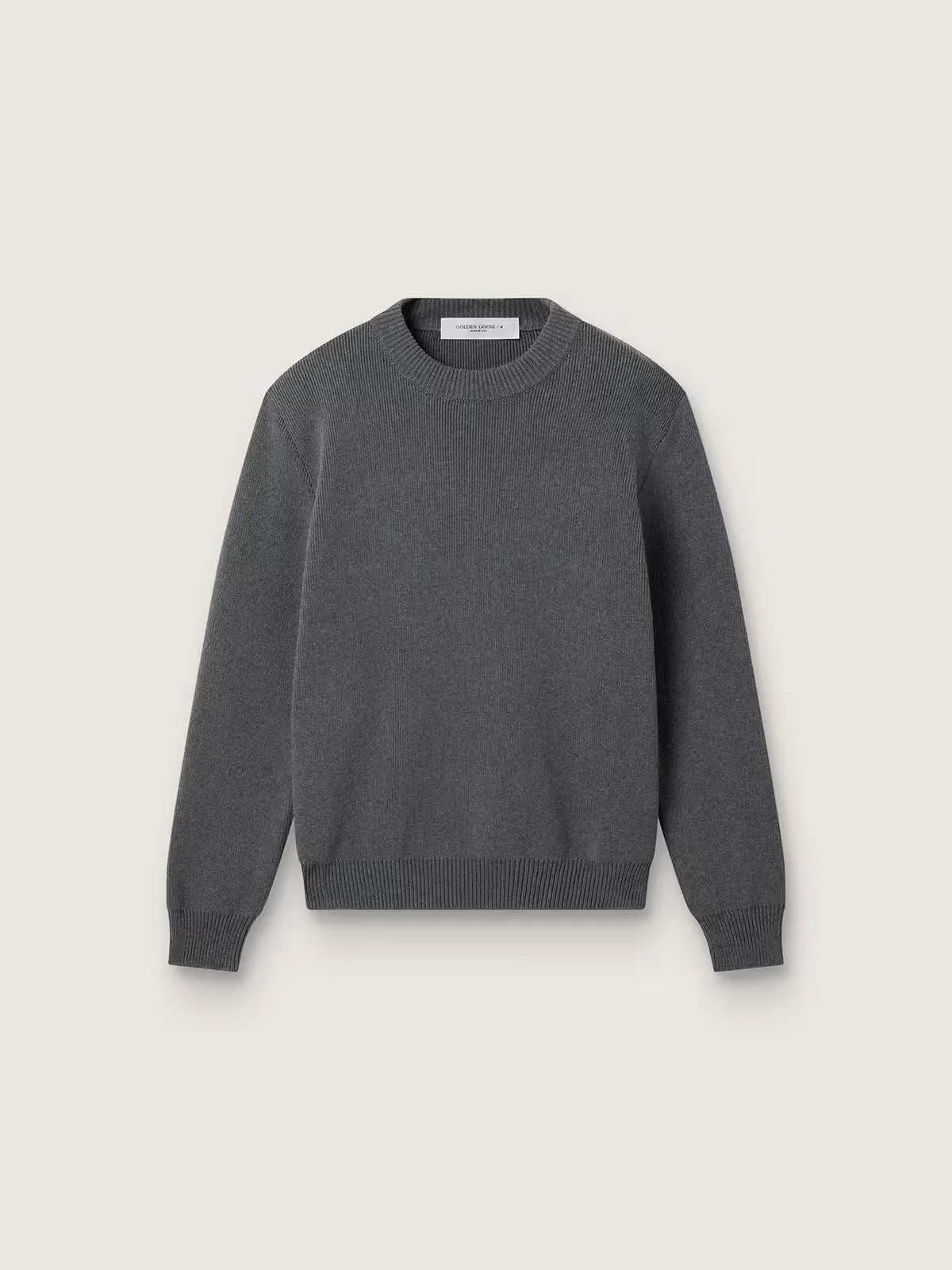 Round-Neck Sweater in Dark Gray Cotton with Logo on the Back