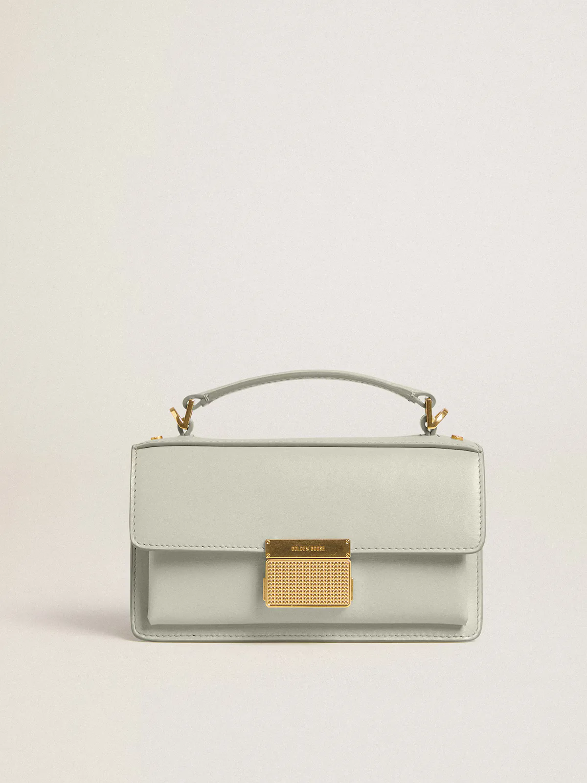 Small Venezia Bag in Mineral-Gray Boarded Leather with Gold Details