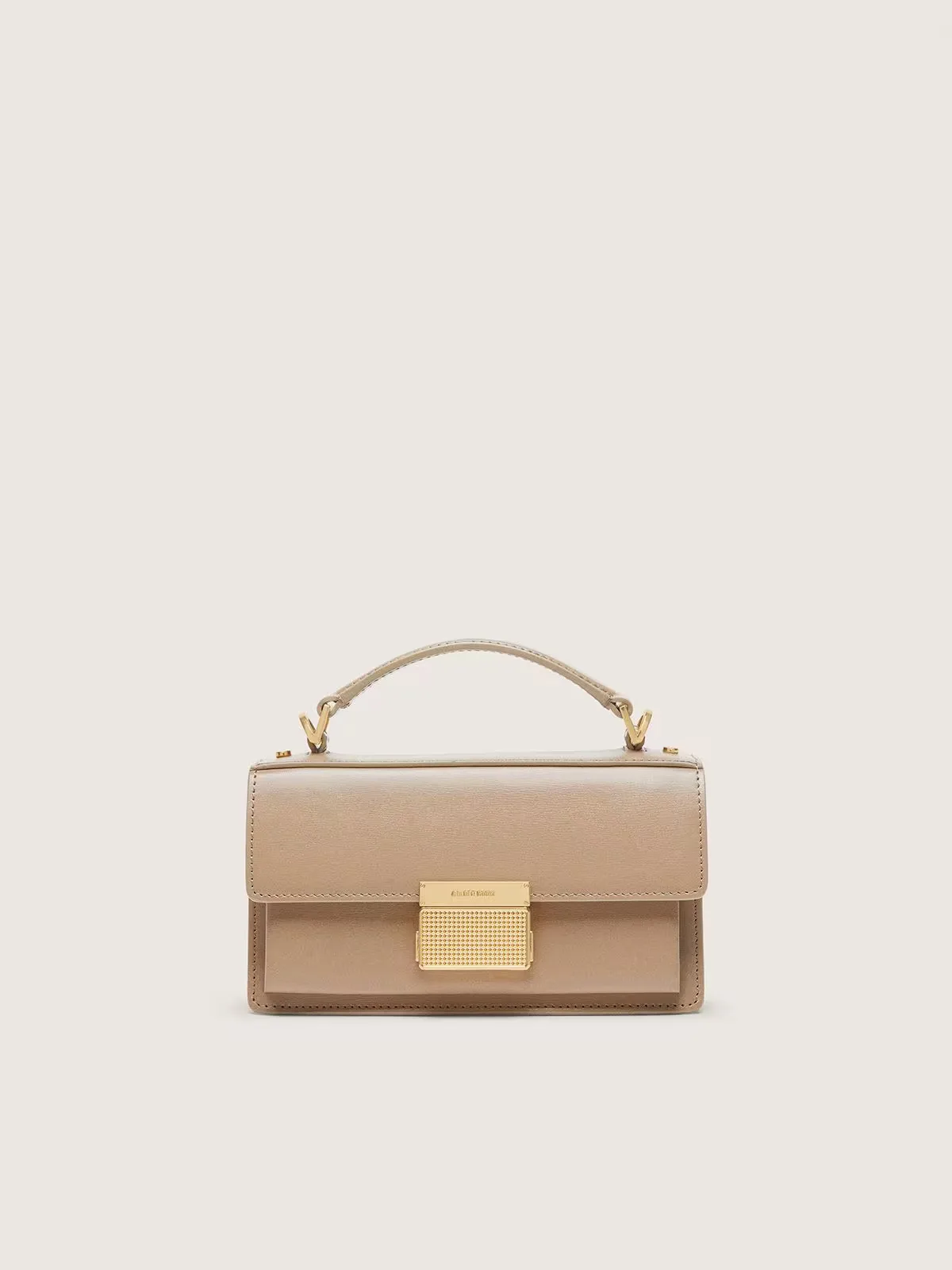 Small Venezia Bag in Beige Boarded Leather with Gold Details