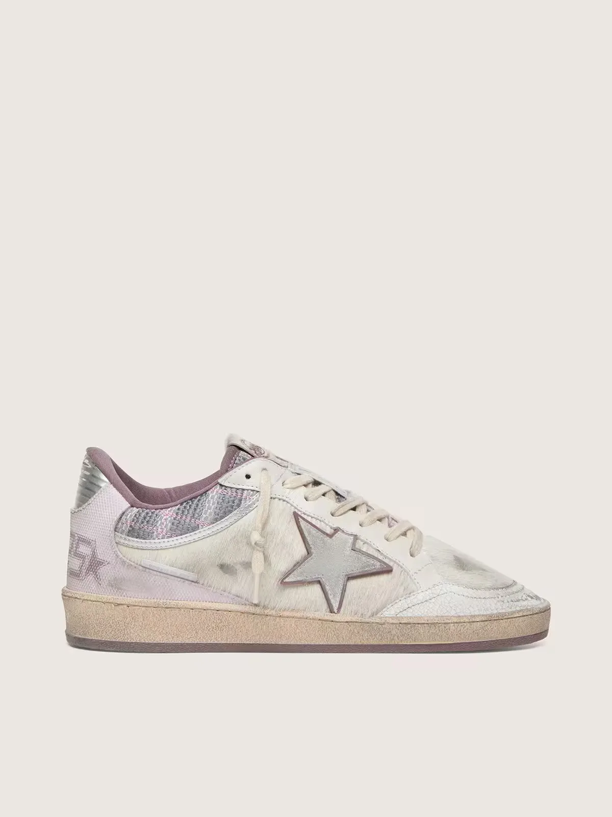 Ball Star Lab in White Nylon and Pony Skin with Silver Star and Lilac Inserts