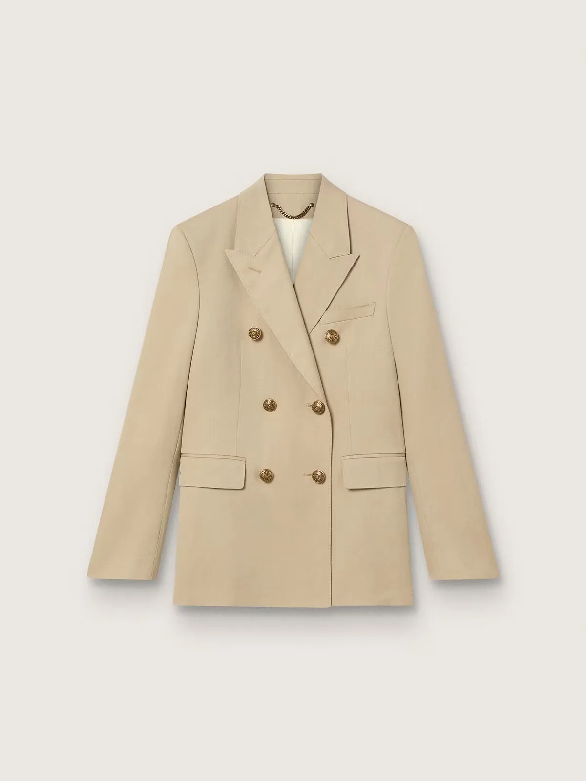Double-Breasted Blazer in Sand with Gold Heraldic Buttons