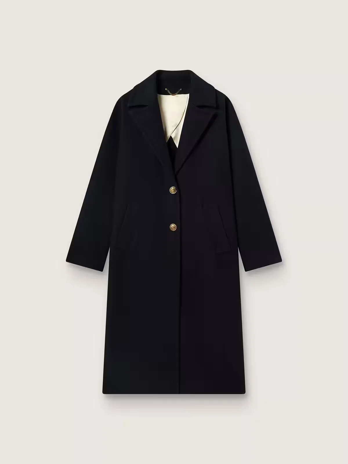 Single-Breasted Cocoon Coat in Wool with Gold Button