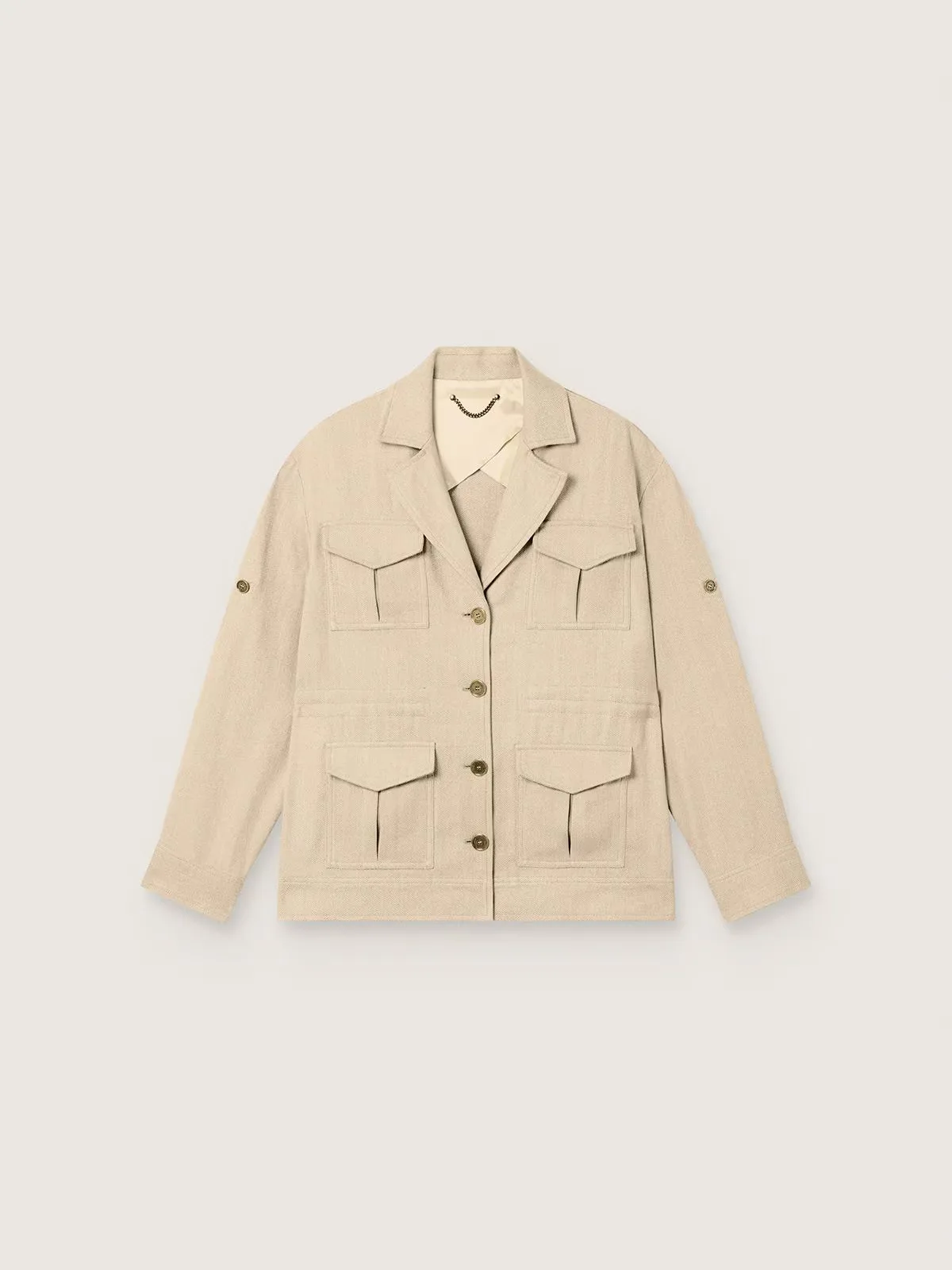 Safari Jacket in Viscose Micro-Chevron