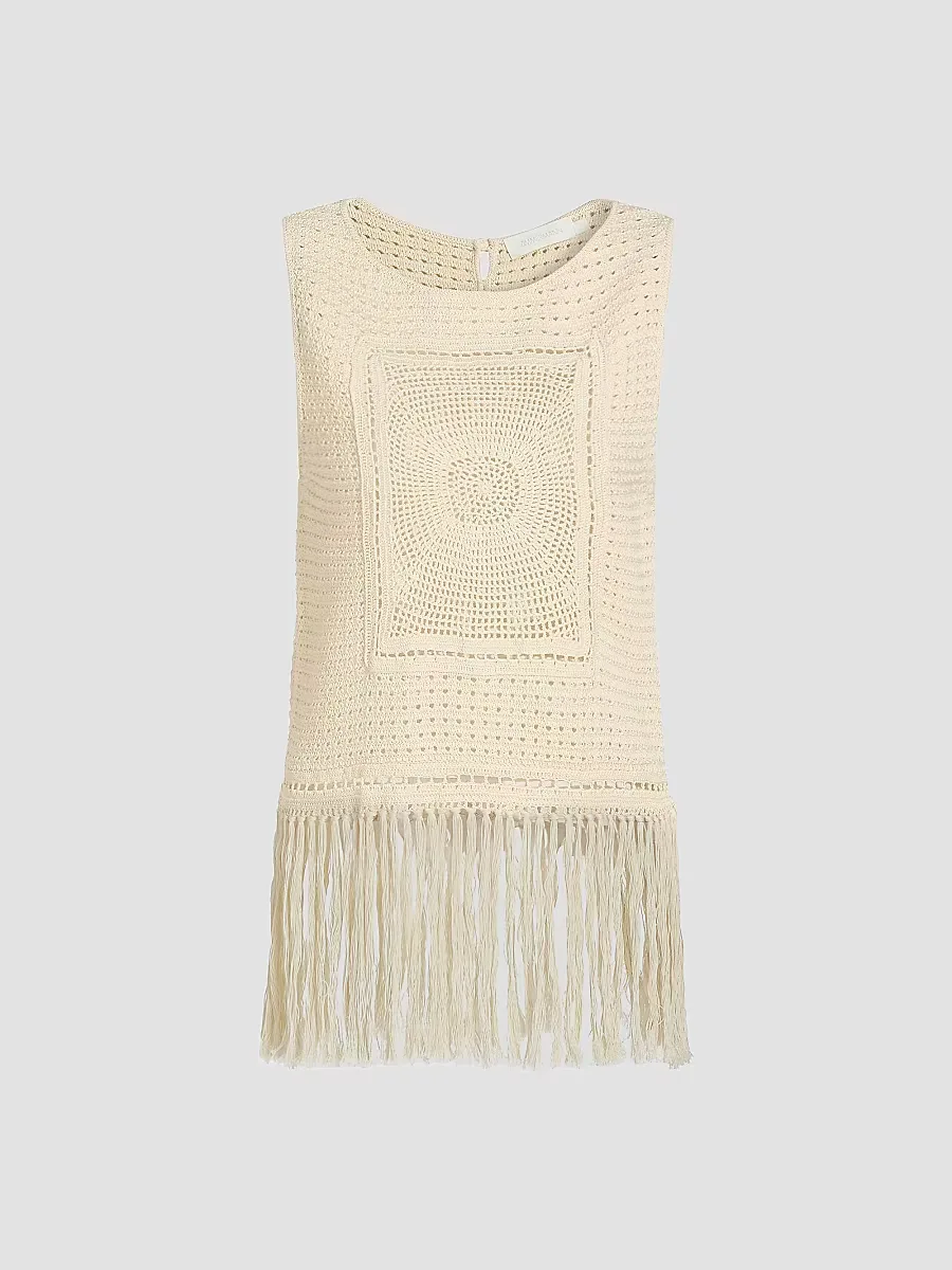 Indra Crochet Fringe Cotton Tank