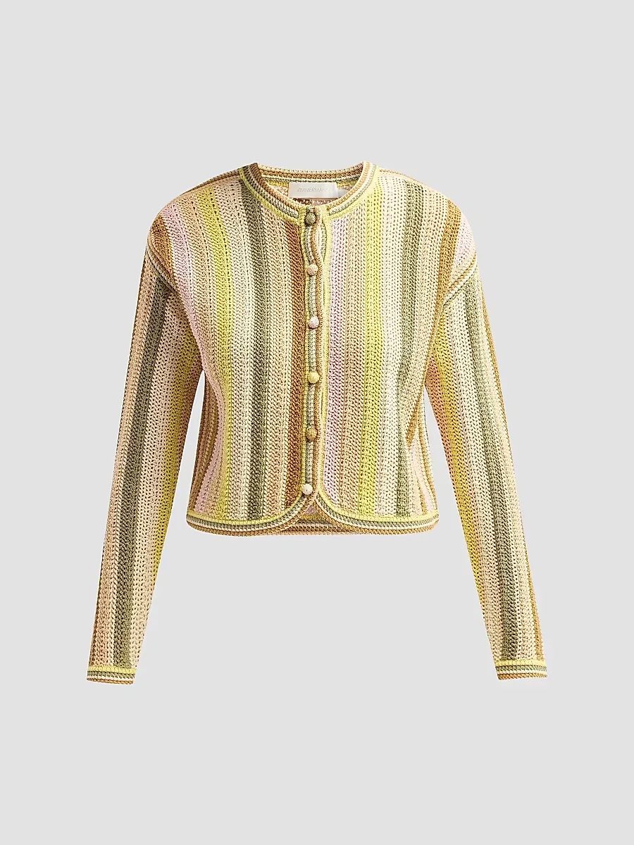 Indra Striped Crochet Cotton Cardigan