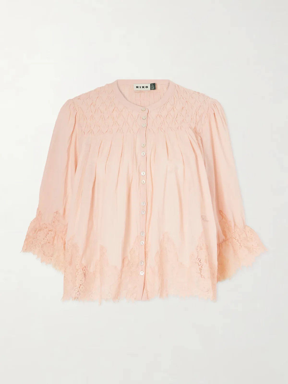 Erika Shirred Lace-Trimmed Cotton-Voile Blouse