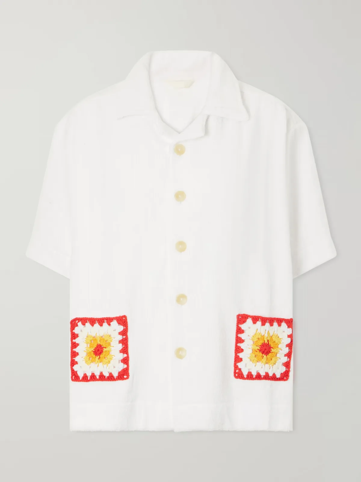 Boxy Crochet-Trimmed Organic Cotton-Terry Shirt
