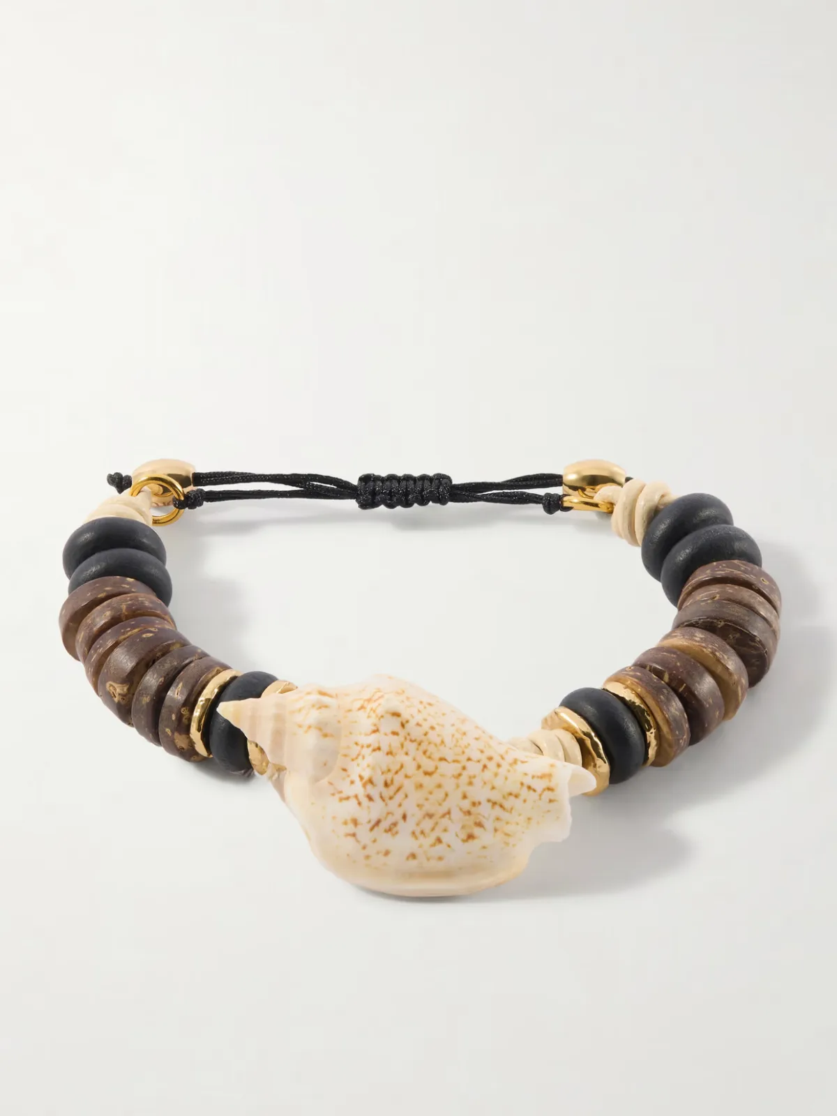 Samsara Gold-Plated, Leather and Seashell Beaded Bracelet
