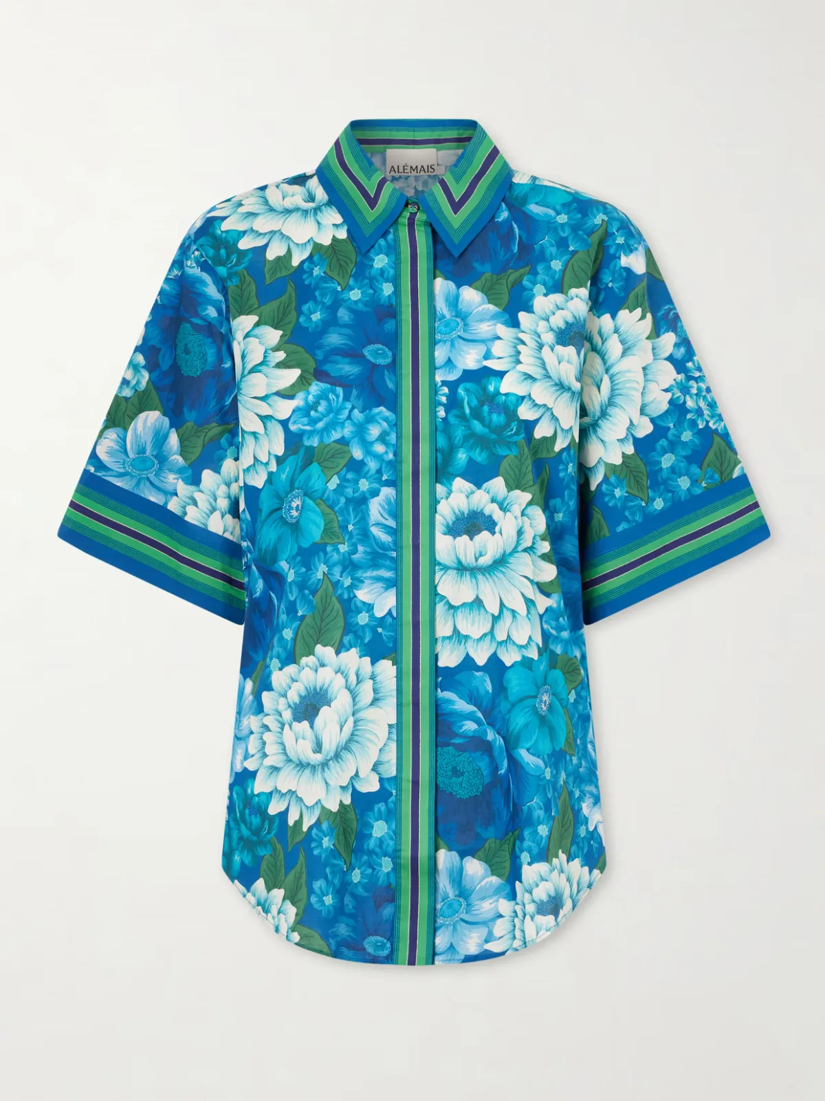 Margo Striped Floral-Print Organic Cotton-Voile Shirt