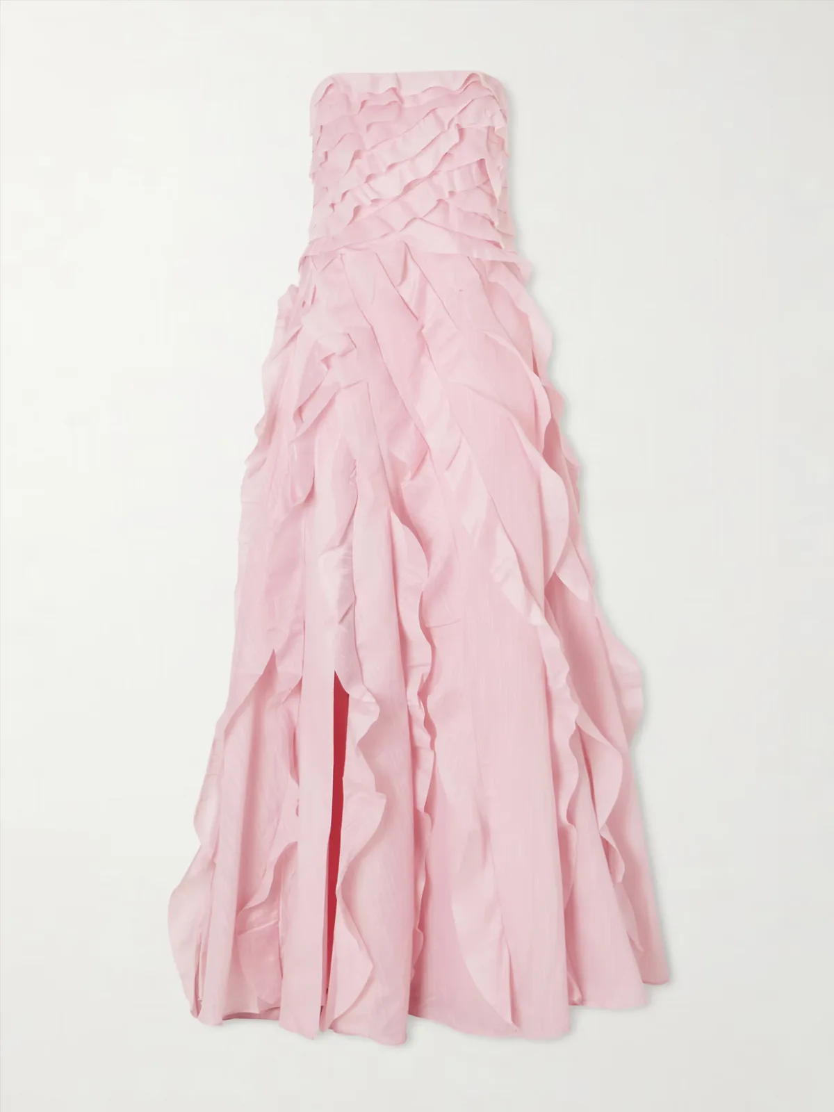 Allairie Strapless Ruffled Shirred Faille Gown