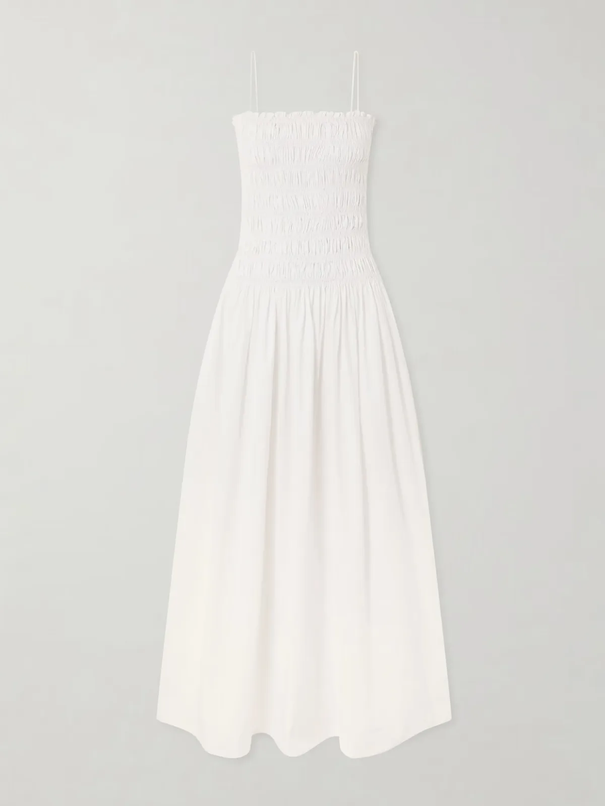 Shirred Organic Cotton Midi Dress