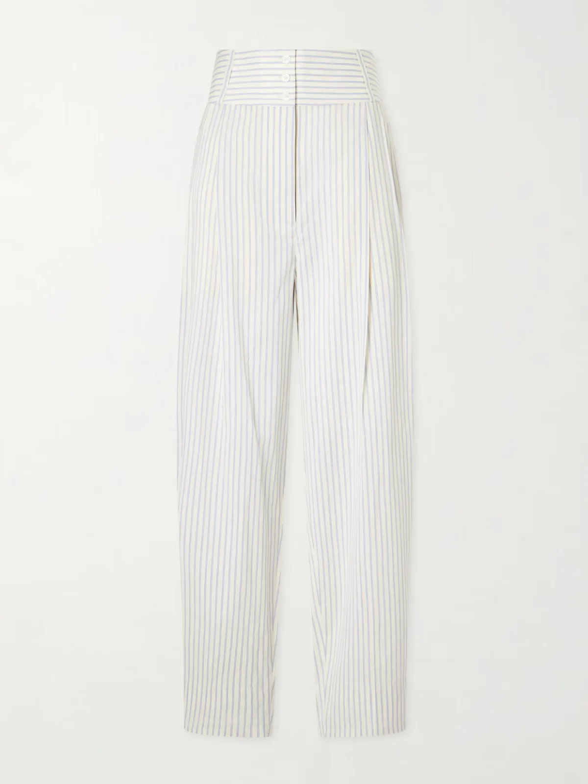 Pleated Striped Cotton and Silk-Blend Straight-Leg Pants