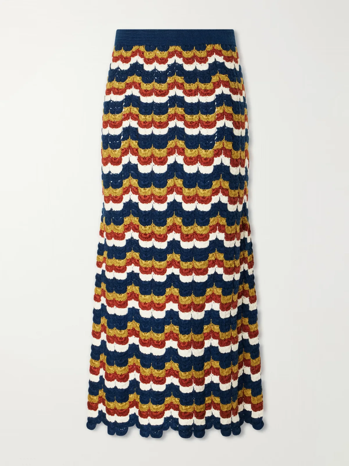 Lucero Striped Crocheted Cotton Midi Skirt