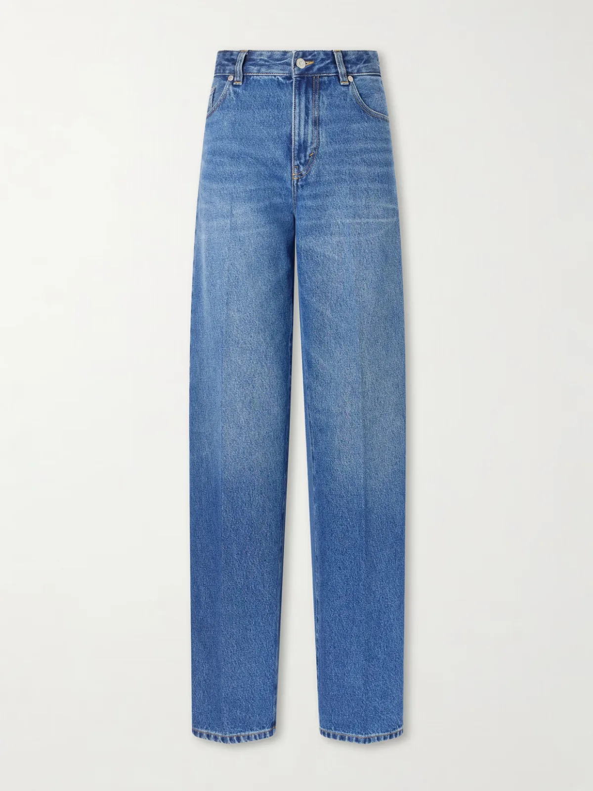 Leather-Trimmed High-Waist Wide-Leg Jeans