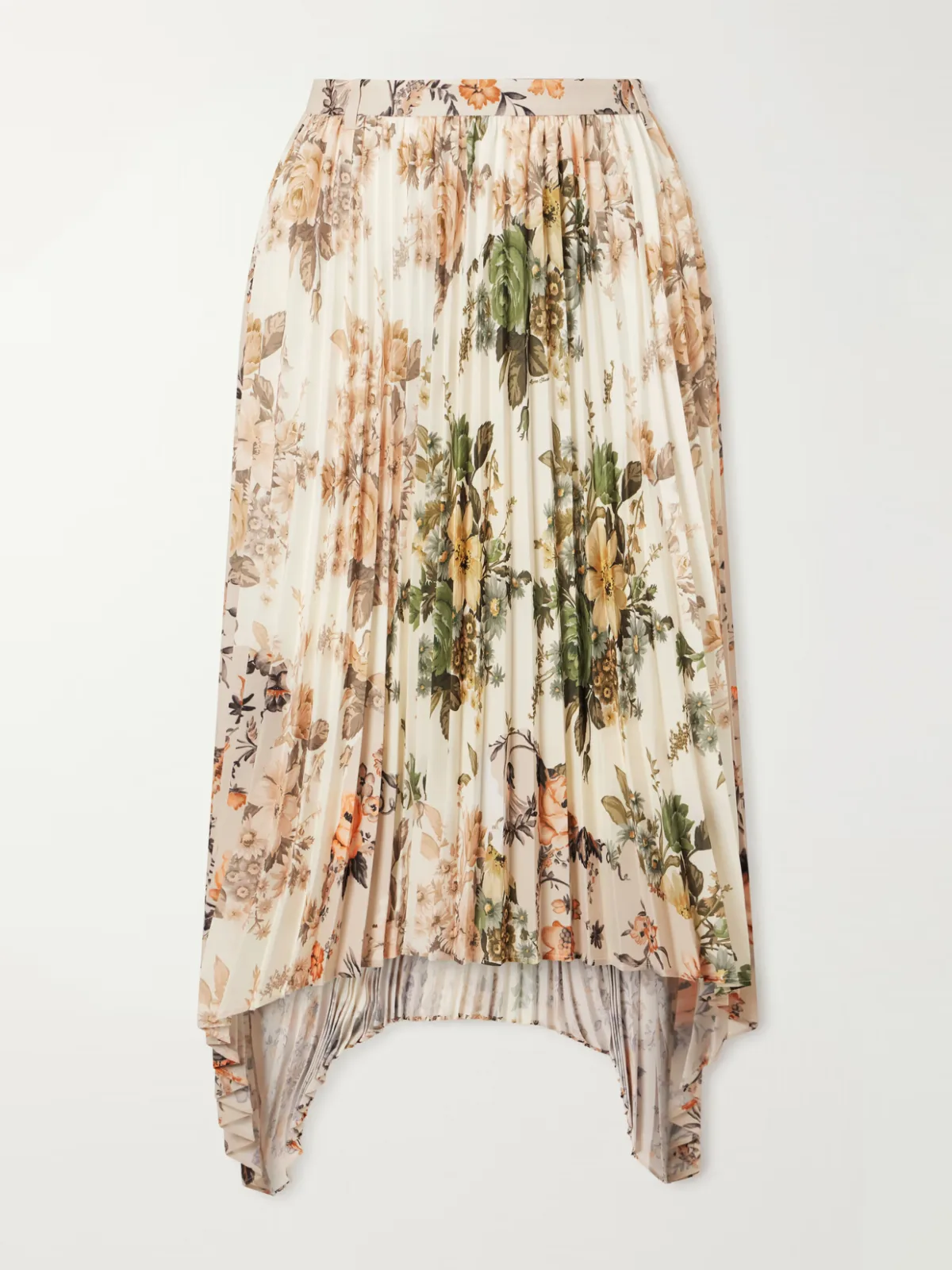 Pleated Floral-Print Georgette Midi Skirt
