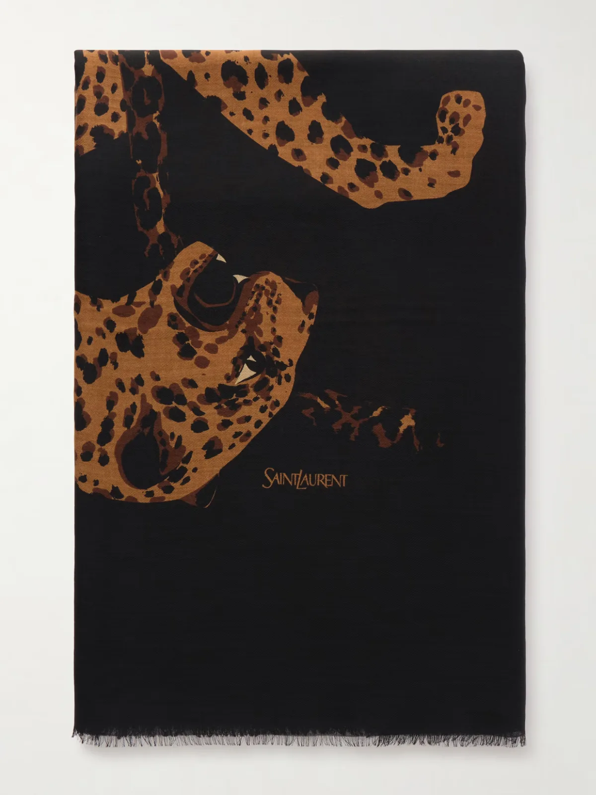 Etolel-Leopard Frayed Printed Wool-Twill Scarf