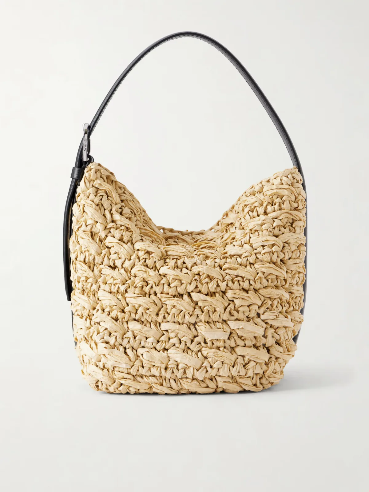 Belted Small Leather-Trimmed Raffia Shoulder Bag