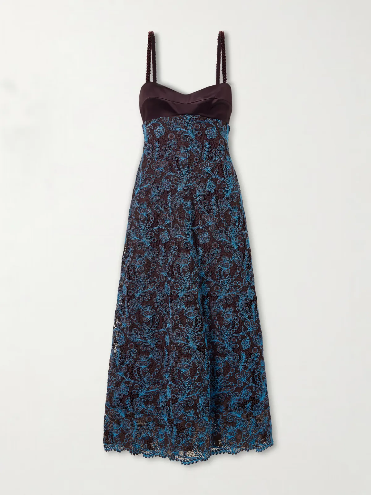 Francine Bead-Embellished Satin-Trimmed Guipure Lace Midi Dress